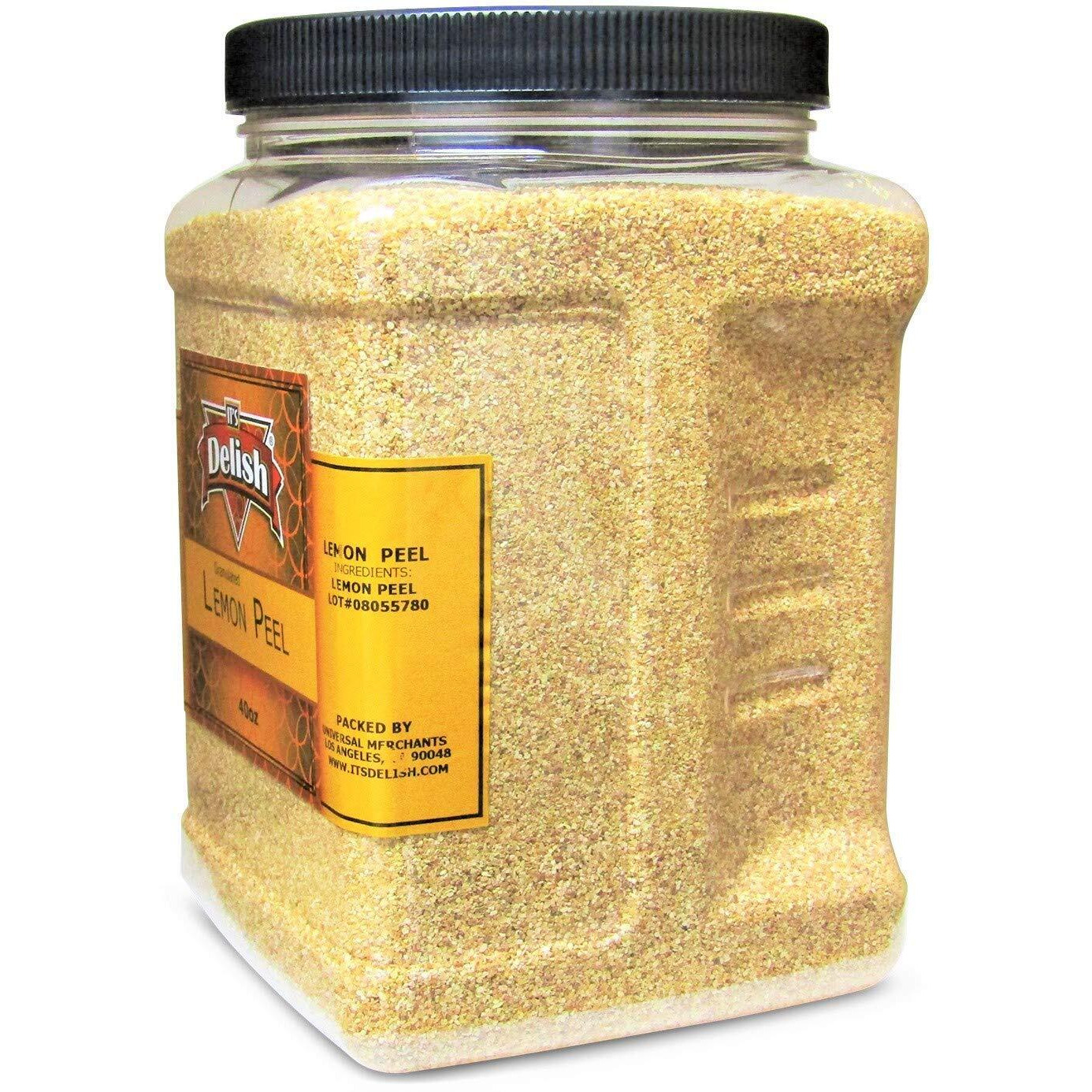 Gourmet Granulated Lemon Peel By Its Delish - 40 Oz Jumbo Reusable Container - 100% Natural Lemon Peel Granules Great Zest For Tea, Cooking, Baking, Flavoring, Seasoning - Kosher Ou, Vegan