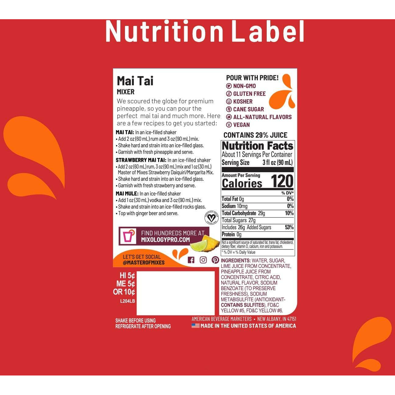 Master Of Mixes Mai Tai Drink Mix, Ready To Use, 1 Liter Bottle (33.8 Fl Oz), Pack Of 3