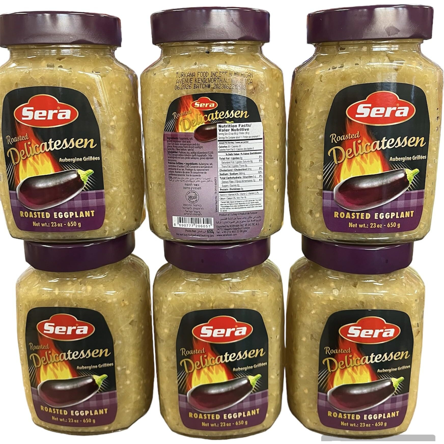 Sera Roasted Delicatessen Roasted Eggplant 23 Oz | Ready To Serve Precooked Eggplant | Smokey Flavor | Perfect For Grilling, Vegetables, Meats, Sandwiches | Kosher (6 Pack)