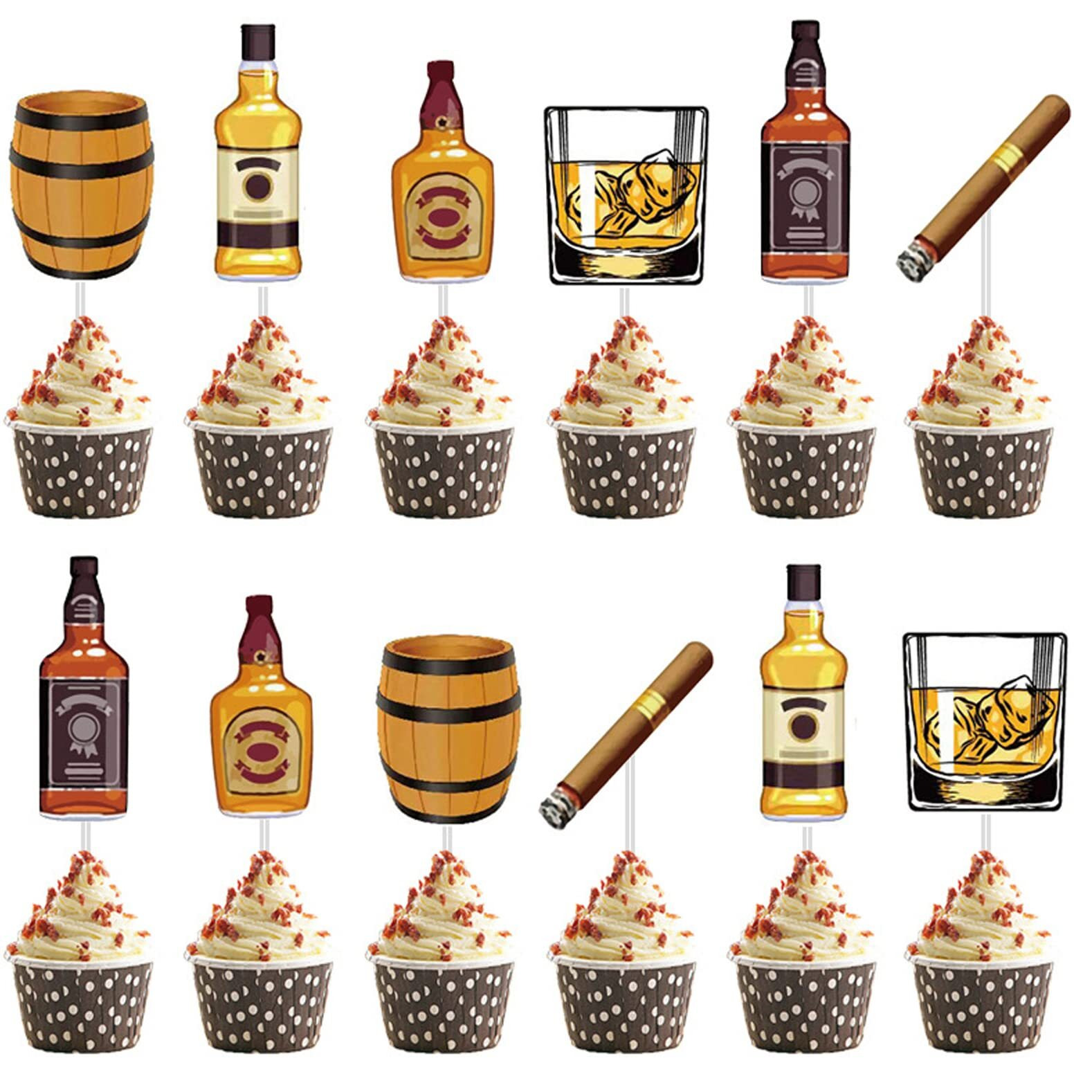 48 Pieces Whiskey Cupcake Toppers Aged To Perfection Party Supplies For Whiskey Party Man Happy Birthday Party