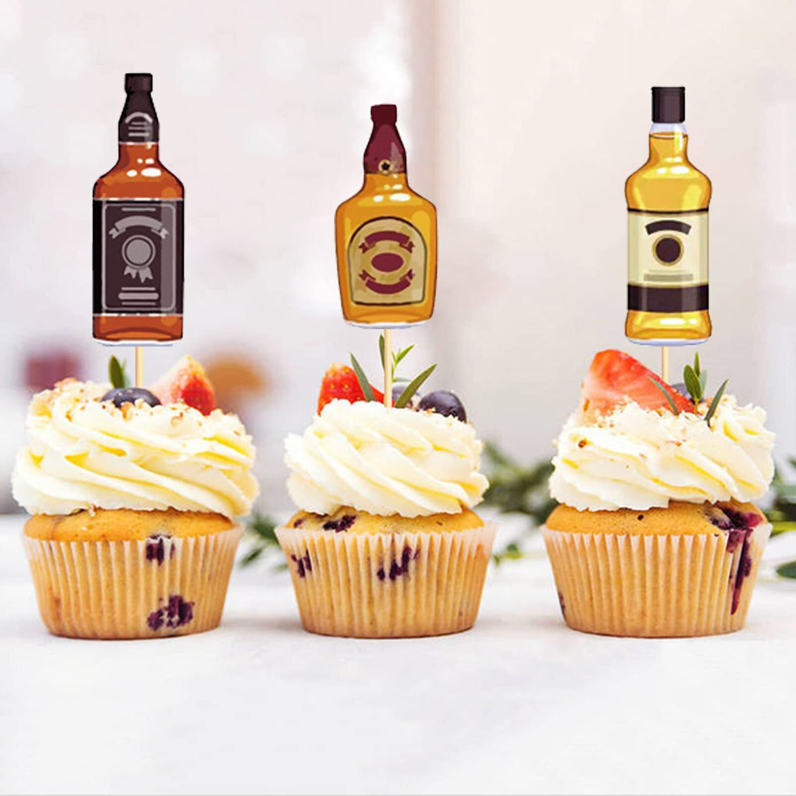 48 Pieces Whiskey Cupcake Toppers Aged To Perfection Party Supplies For Whiskey Party Man Happy Birthday Party