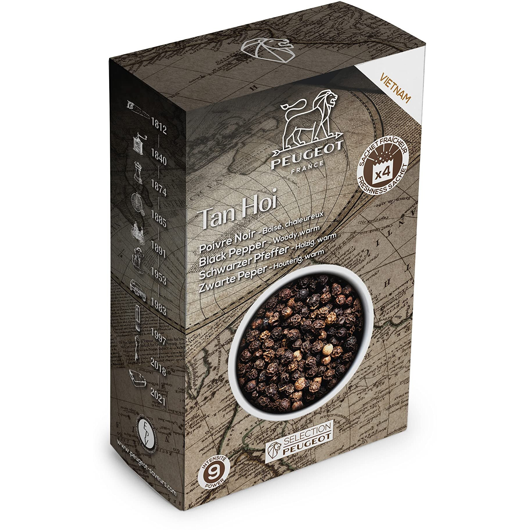 Peugeot Tan Hoi Vietnamese Black Peppercorns, 80G - 4 Fresh Sachets Of 20G
