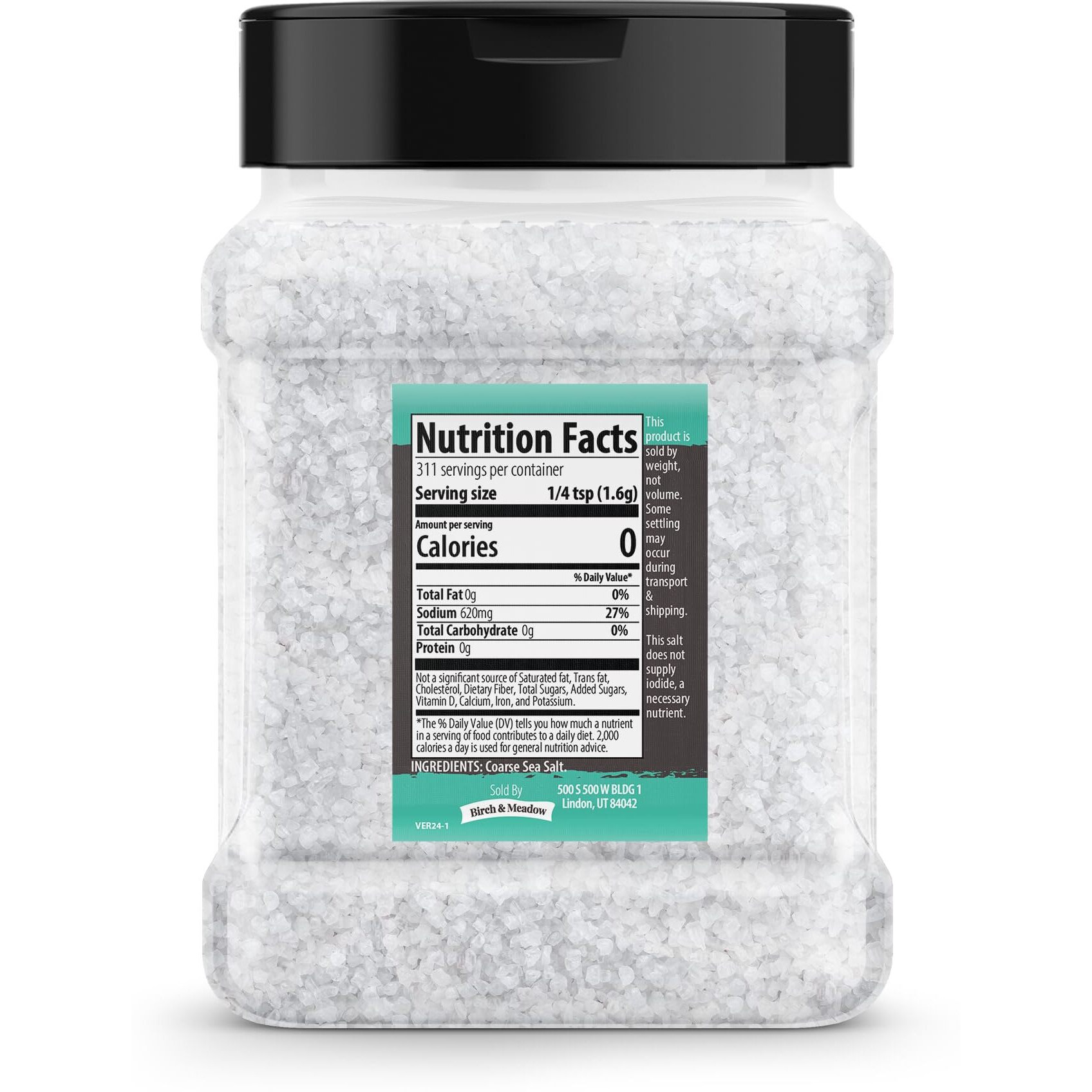 Birch & Meadow Coarse Grain Sea Salt, 1.1 Lb, Kitchen Essential, Cooking & More