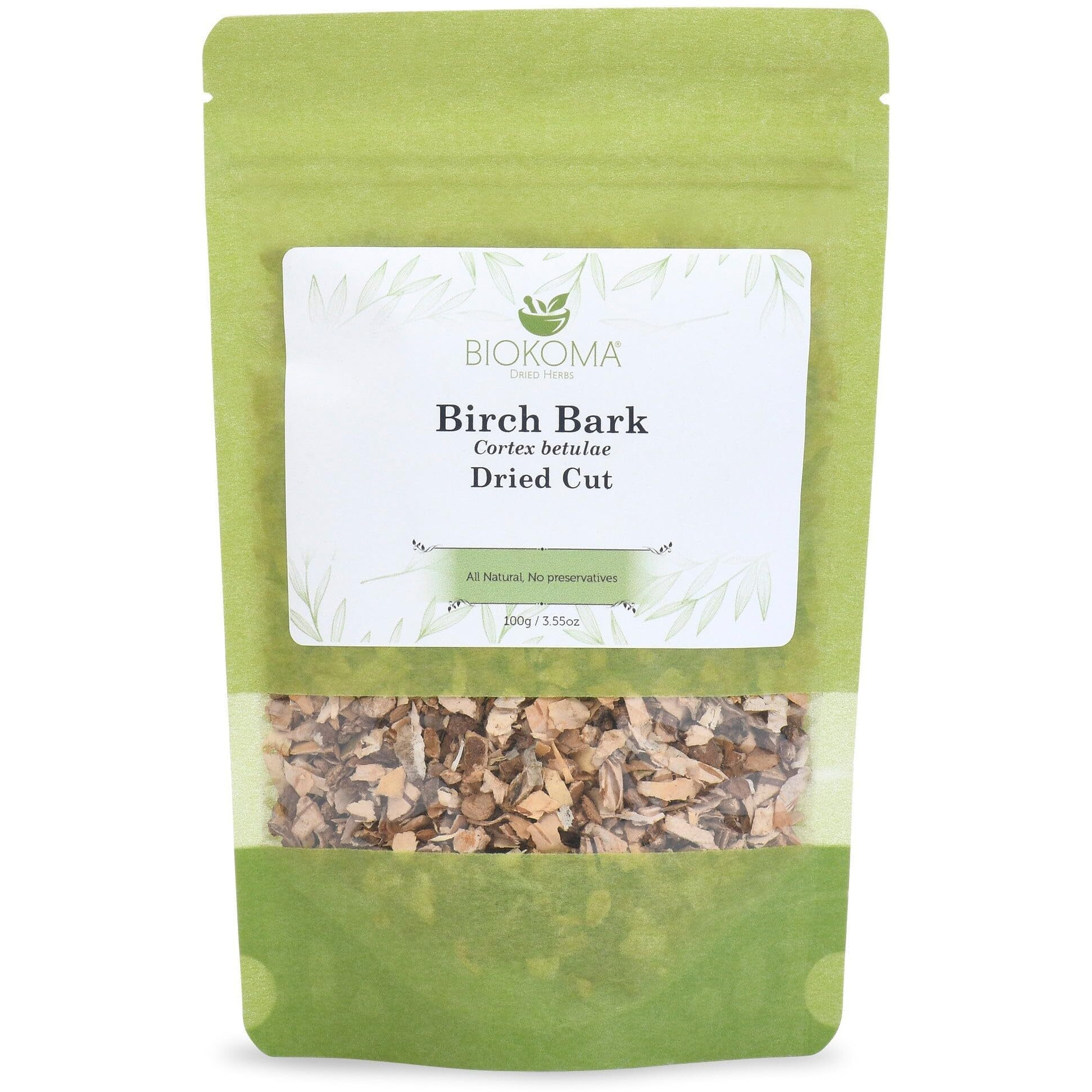 Biokoma Pure And Natural Birch Bark Dried Cut 100G (3.55Oz) In Resealable Moisture Proof Pouch - Herbal Tea, No Additives, No Preservatives, Kosher
