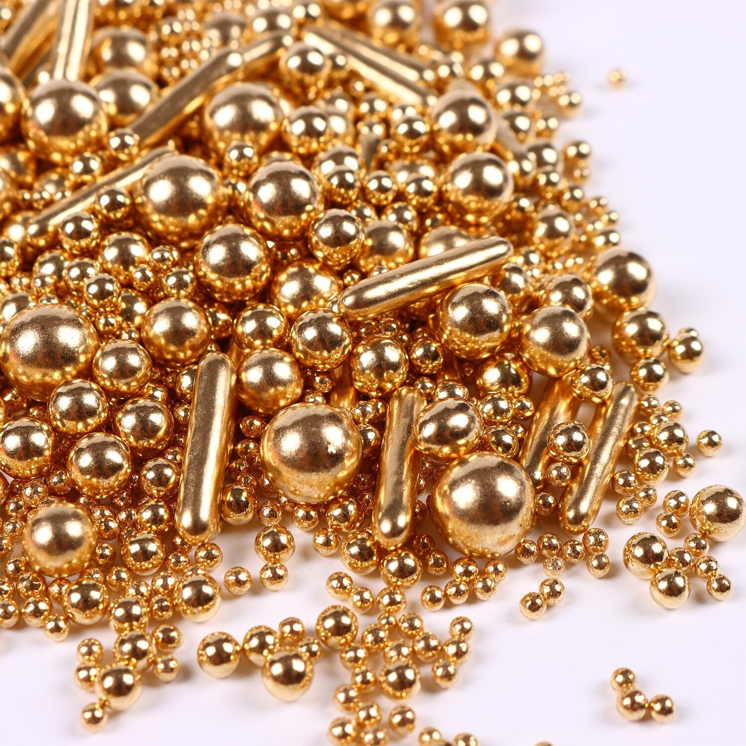 Gold Pearl Sprinkles For Cake Decorating, Gold Pearl Metallic Rod Mix, 4.23 Oz Gold Sprinkles For Cupcakes, Ice Cream, Cookies, Baby Showers, Celebrations, Weddings, Valentines, And Easter. (120G)