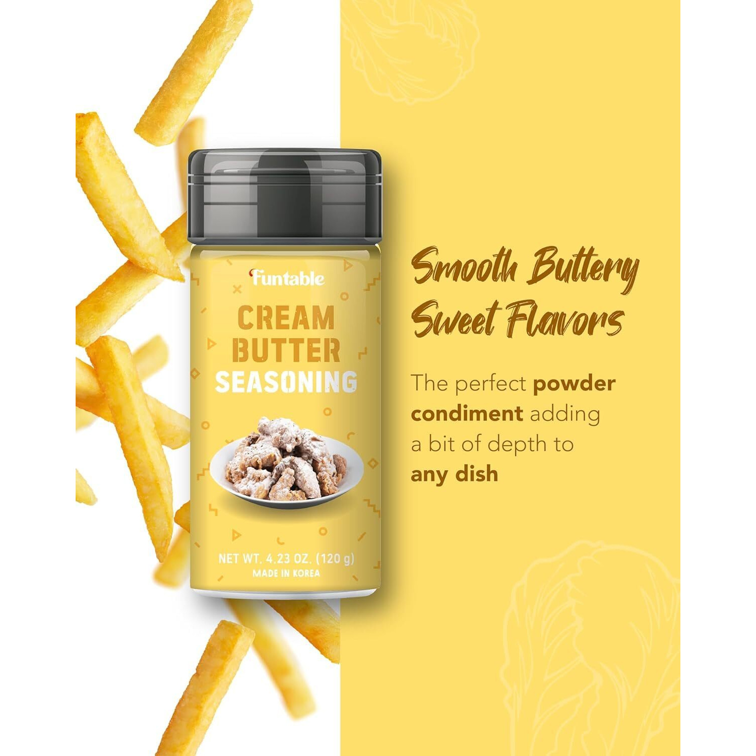 Funtable Cream Butter Seasoning (4.2Oz) - Sweet & Creamy Butter Flavor Powder, Easy To Use Perfect Seasoning For Chicken, Nuggets, Popcorn, Nachos & More.