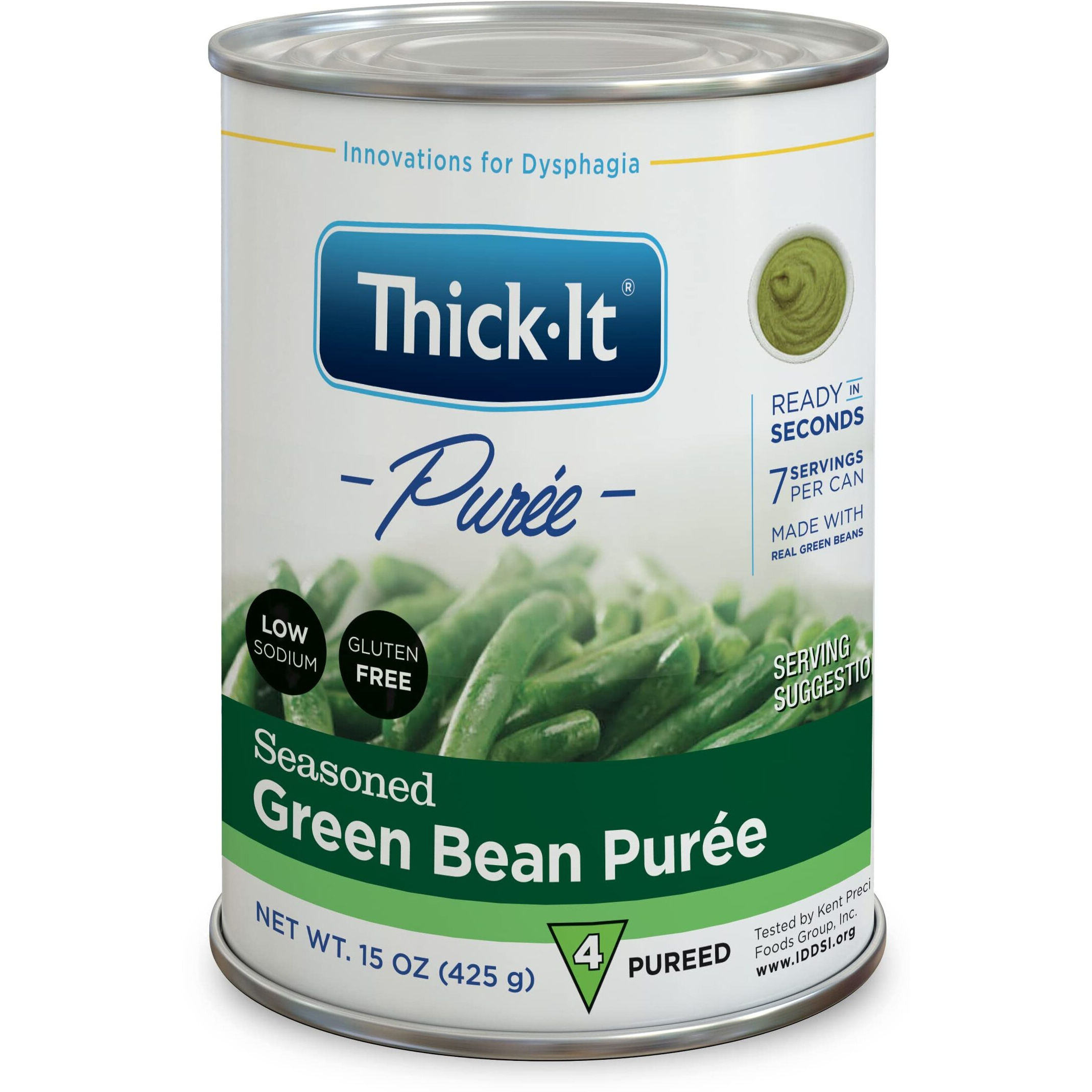Thick-It Pureed Seasoned Green Beans (Iddsi), Made With Real Green Beans, Low Sodium & Gluten-Free, Digestible Swallowing Aid, 15 Oz Can (12 Pack)