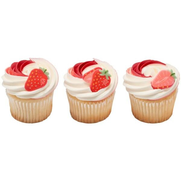 Strawberry Shape Edible Sugar Decoration Toppers, 12 Count - Great For Cupcakes, Cookies, Cakes, Cakes Pops