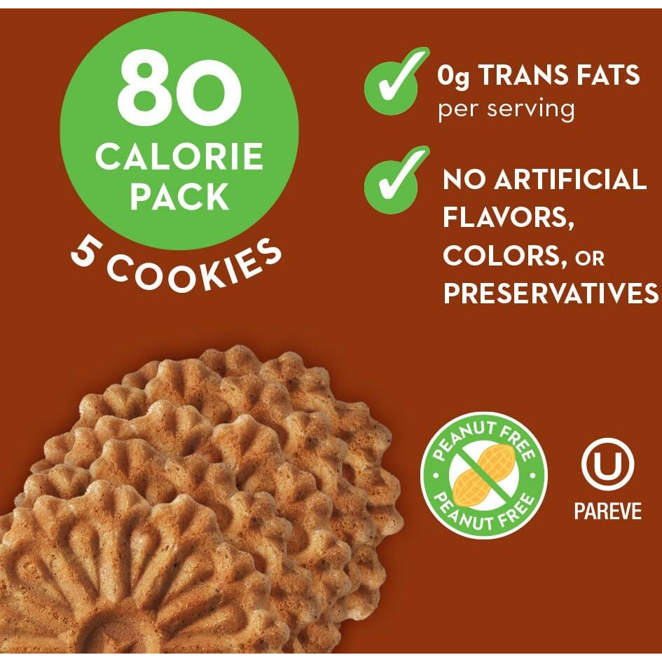 Reko Pizzelle Waffle Cookies, Individually Wrapped Single Serve Snack Packs - Italian Cookies With No Artificial Flavors, Colors Or Preservatives - 5 Cookies Per Pack, Box Of 12 - Cinnamon