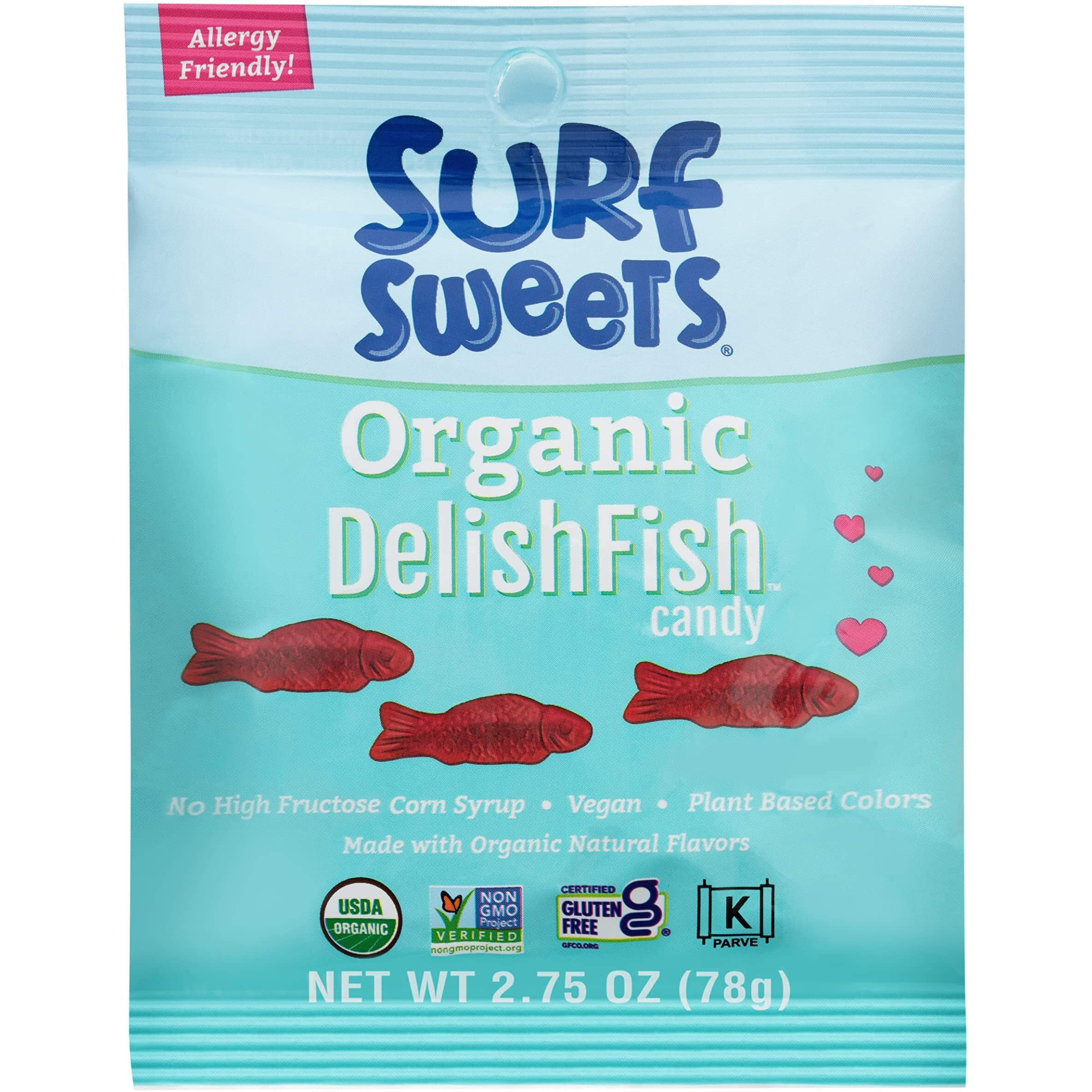 Surf Sweets Organic Delishfish Candy - Sweet Vegan Candy Fish, Gluten Free Snack For Kids And Adults, Kosher, Raspberry Fruit Flavor, Sweetened With Organic Cane Sugar - 2.75 Oz Bag (Pack Of 12)