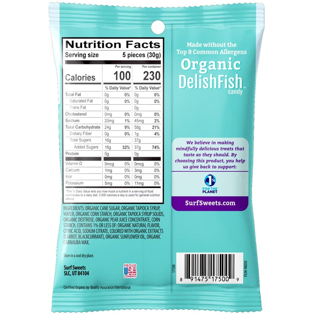 Surf Sweets Organic Delishfish Candy - Sweet Vegan Candy Fish, Gluten Free Snack For Kids And Adults, Kosher, Raspberry Fruit Flavor, Sweetened With Organic Cane Sugar - 2.75 Oz Bag (Pack Of 12)