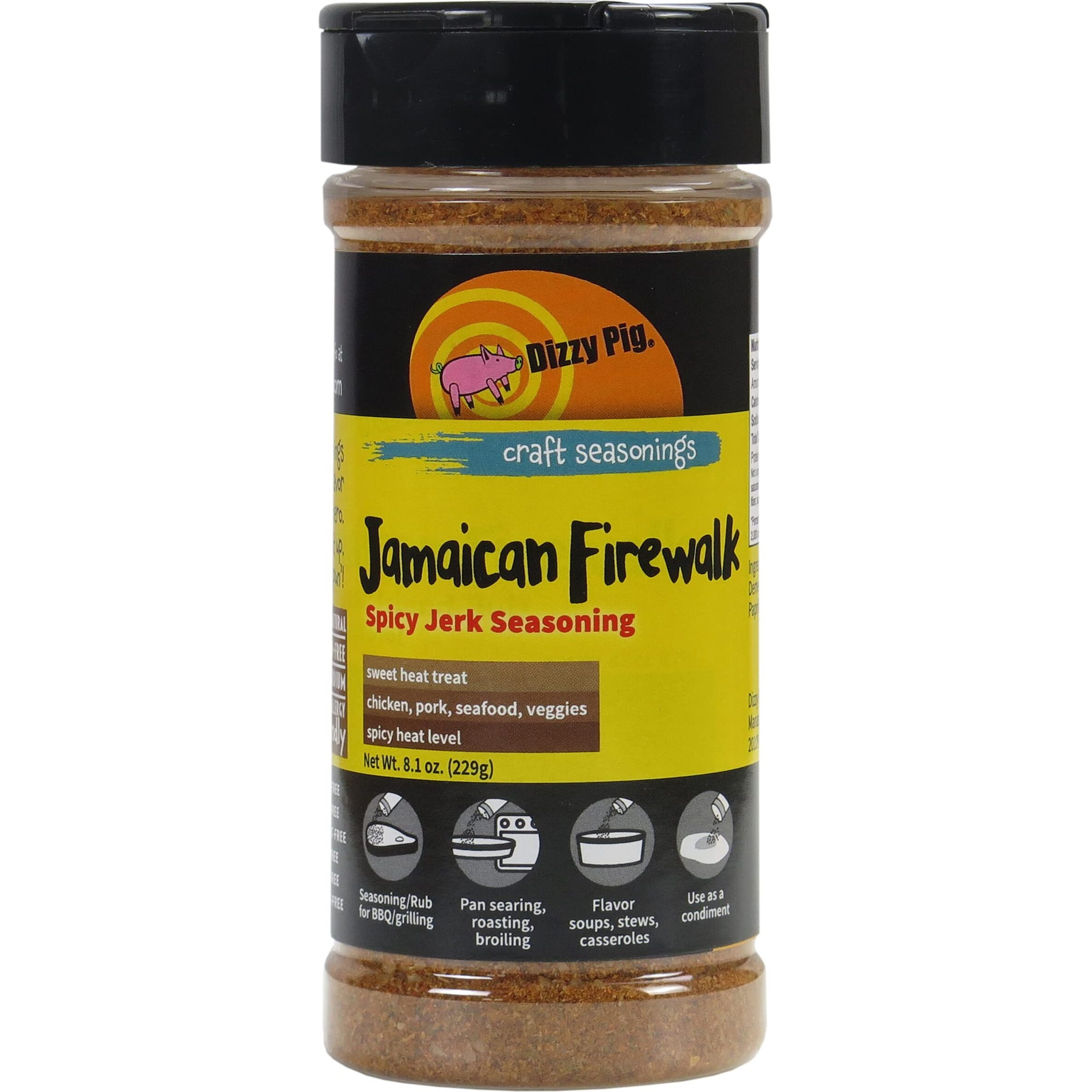 Dizzy Pig Jamaican Firewalk Spicy Jerk Seasoning Rub (8Oz Shaker) - Seasons 30+Lbs Of Food - Hand Made In The Usa - Msg Free, Gluten Free