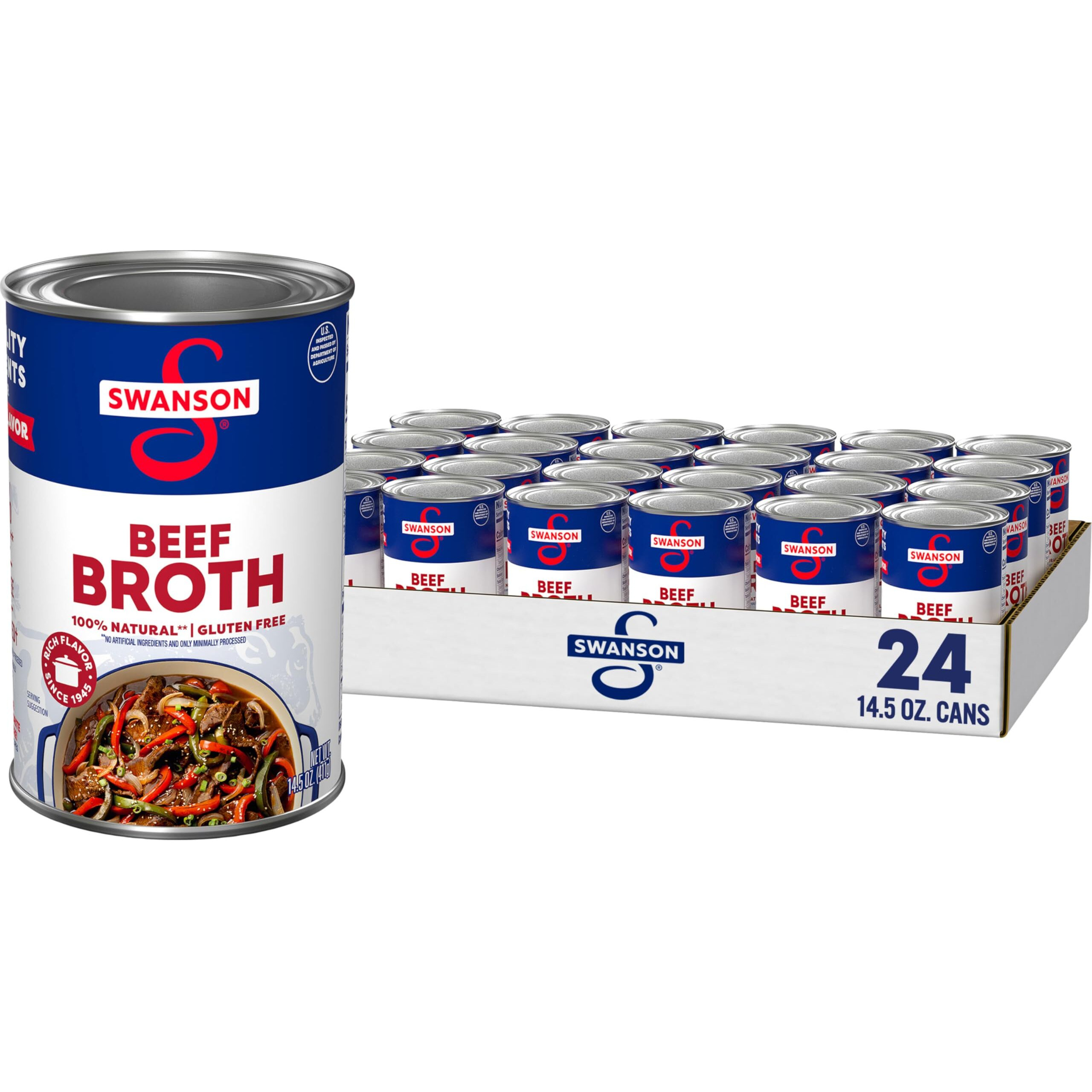 Swanson 100% Natural, Gluten-Free Beef Broth, 14.5 Oz Can (Pack Of 24)