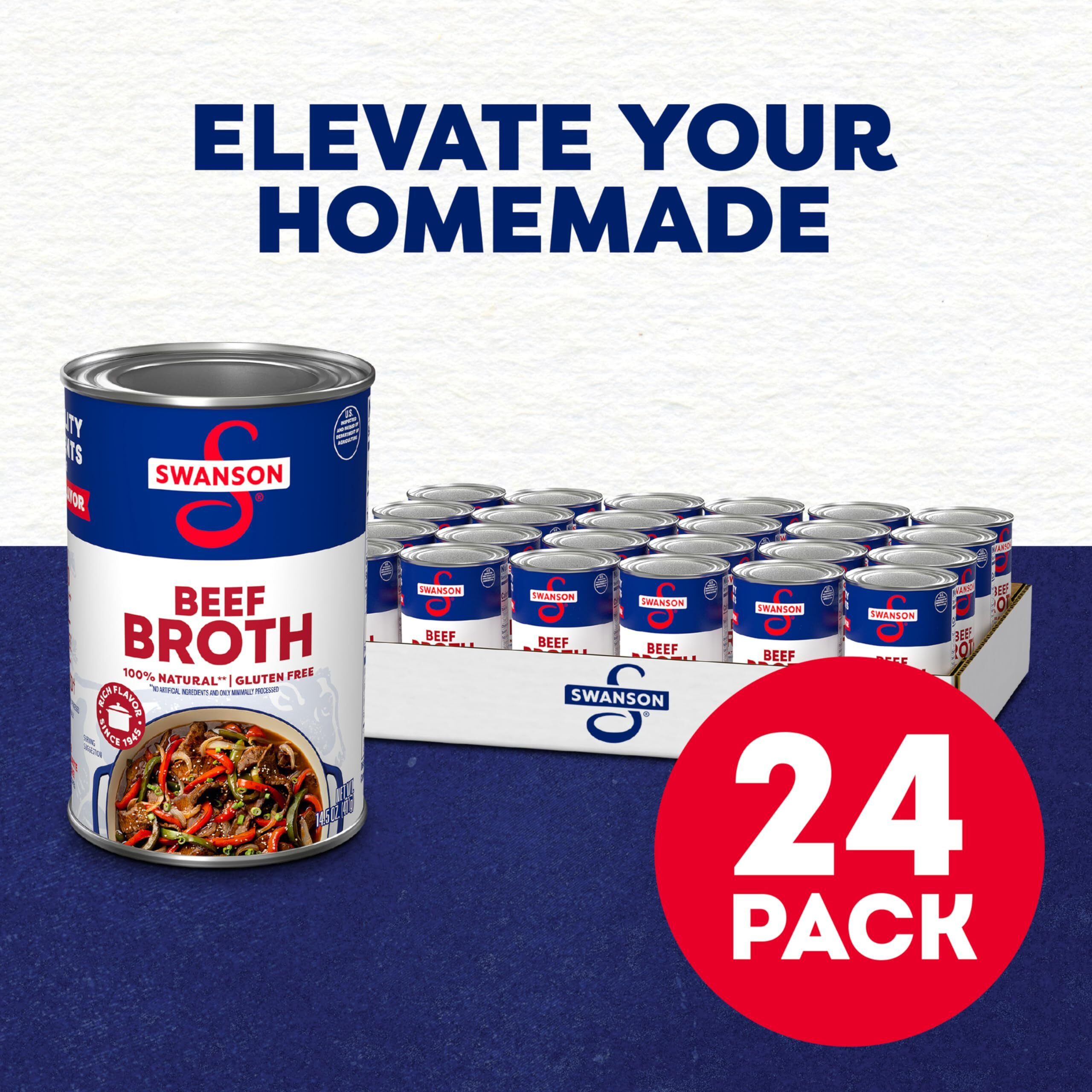 Swanson 100% Natural, Gluten-Free Beef Broth, 14.5 Oz Can (Pack Of 24)