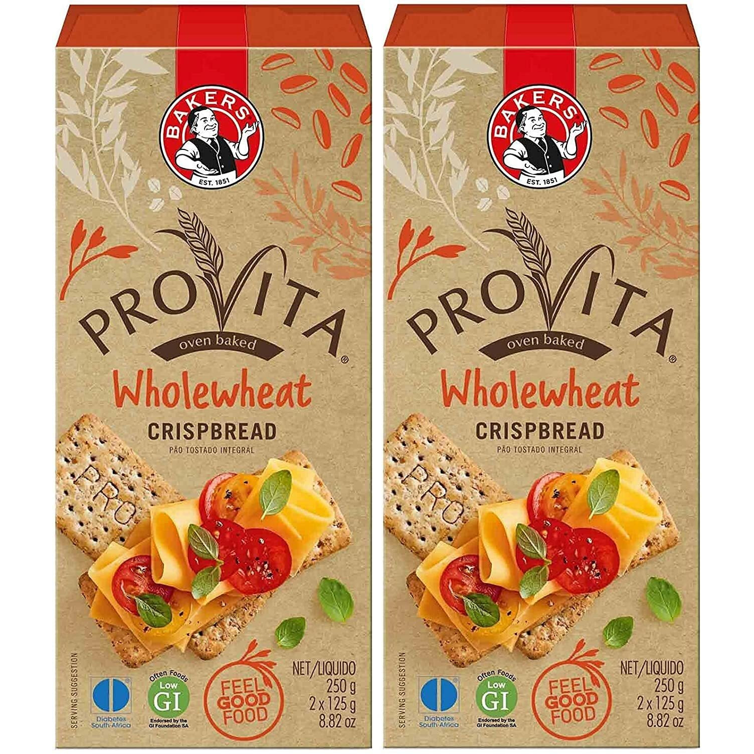 Bakers Provita Original Wholewheat Crispbread 250G (18 Oz)| High Fibre | Keto Friendly (Pack Of 2)