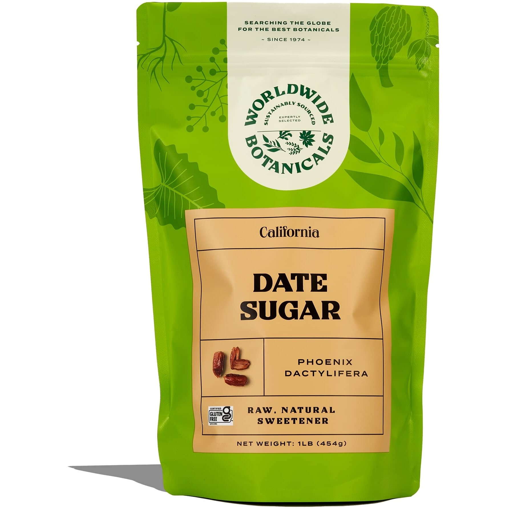 Worldwide Botanicals Date Sugar - 100% Pure Dried Dates, Natural Whole Food Sweetener, Gluten-Free, Granular, 1 Pound