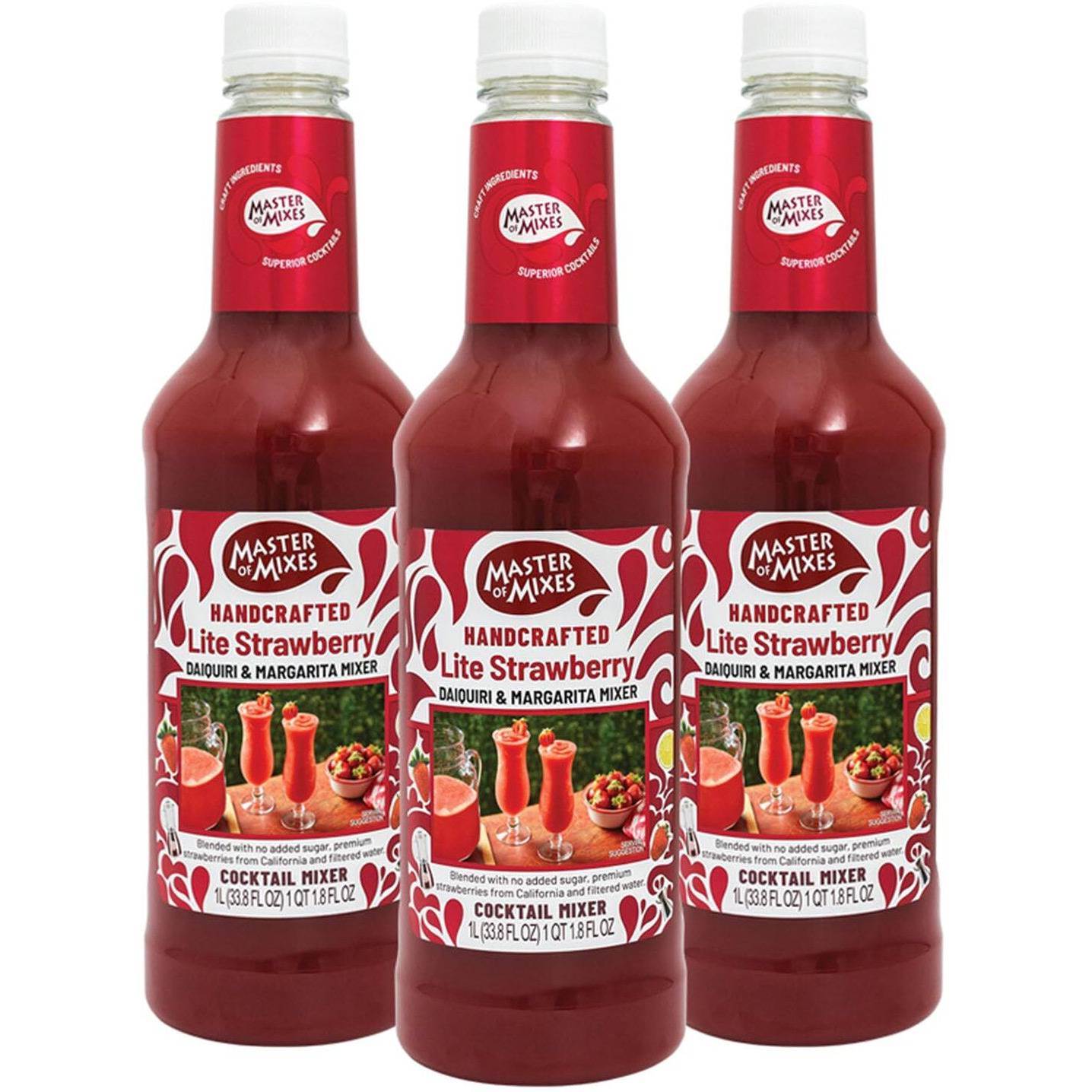 Master Of Mixes Strawberry Daiquiri/Margarita Lite Drink Mix, Ready To Use, 1 Liter Bottle (33.8 Fl Oz), Pack Of 3