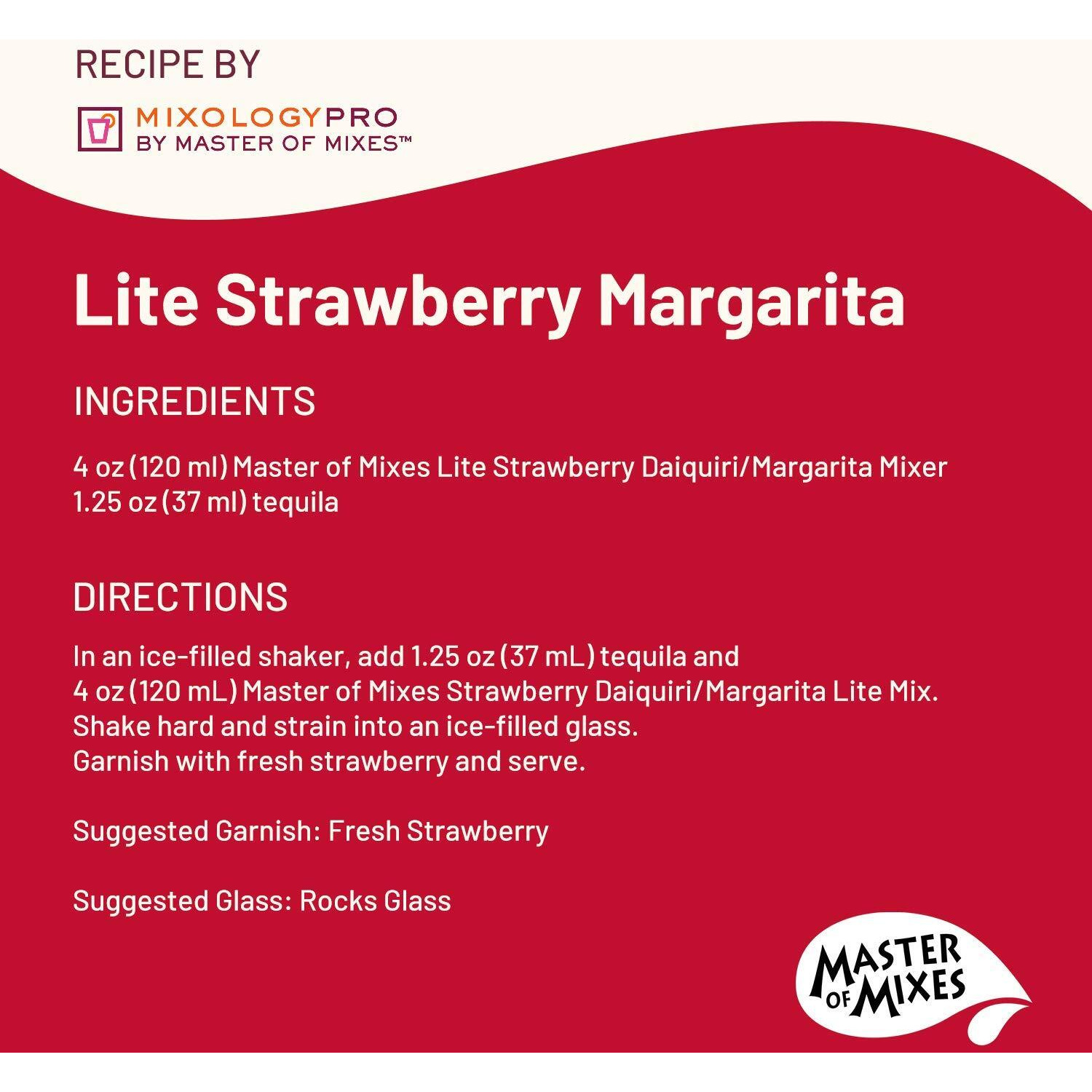 Master Of Mixes Strawberry Daiquiri/Margarita Lite Drink Mix, Ready To Use, 1 Liter Bottle (33.8 Fl Oz), Pack Of 3