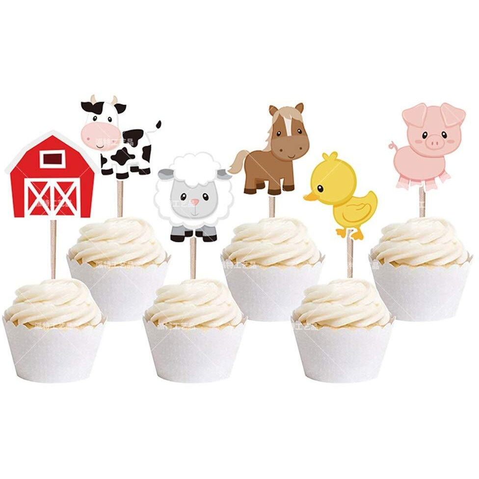 Hongkai 24Pcs Farm Animal Theme Cake Cupcake Toppers For 1St Birthday Kids Birthday Baby Shower Wedding Decorations Supplies