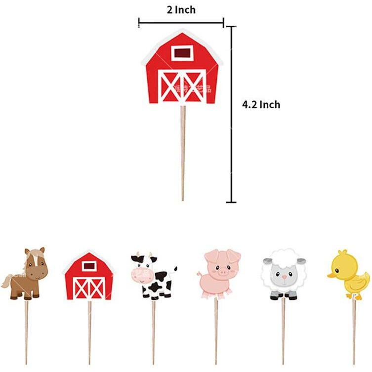 Hongkai 24Pcs Farm Animal Theme Cake Cupcake Toppers For 1St Birthday Kids Birthday Baby Shower Wedding Decorations Supplies