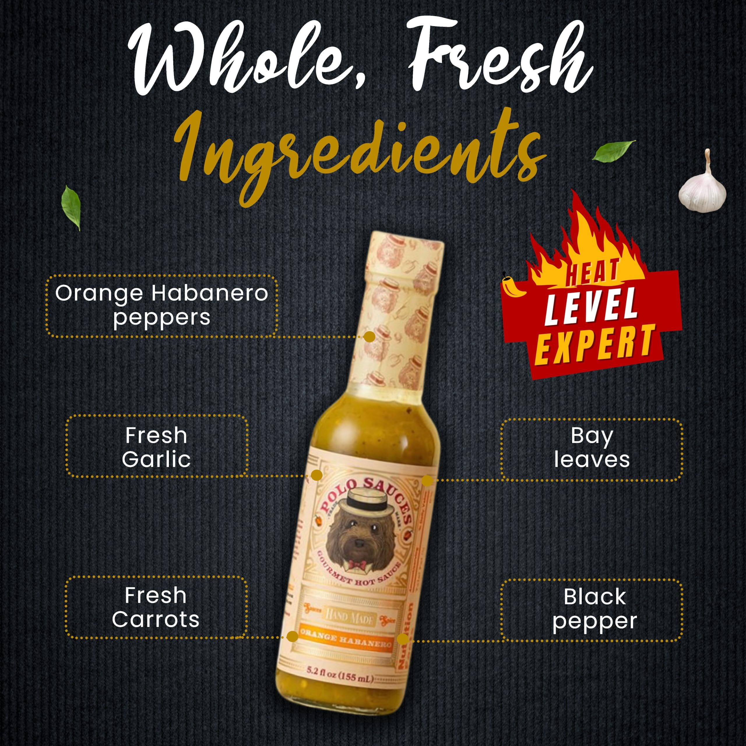Polo Sauces Orange Habanero Hot Sauce - America's Favorite And Award-Winning Habanero Sauce Mixed With Bell Pepper, Spices & Saffron - Expert Heat, No Gluten, No Fat Or Added Sugar - 5.2 Fl Oz (Vegan)