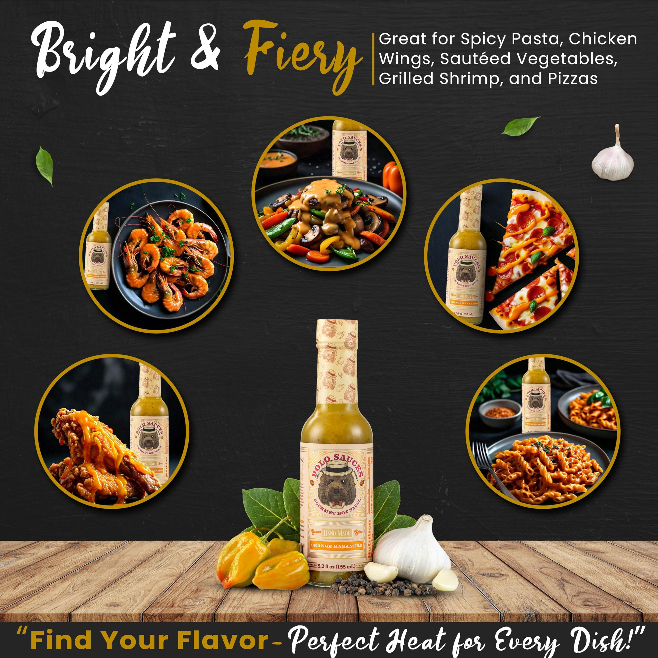 Polo Sauces Orange Habanero Hot Sauce - America's Favorite And Award-Winning Habanero Sauce Mixed With Bell Pepper, Spices & Saffron - Expert Heat, No Gluten, No Fat Or Added Sugar - 5.2 Fl Oz (Vegan)