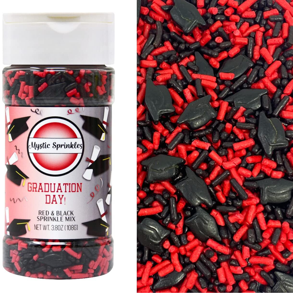 Mystic Sprinkles Graduation Day Sprinkles Mixes (Graduation Day Red & Black Sprinkle Mix 3.8Oz)