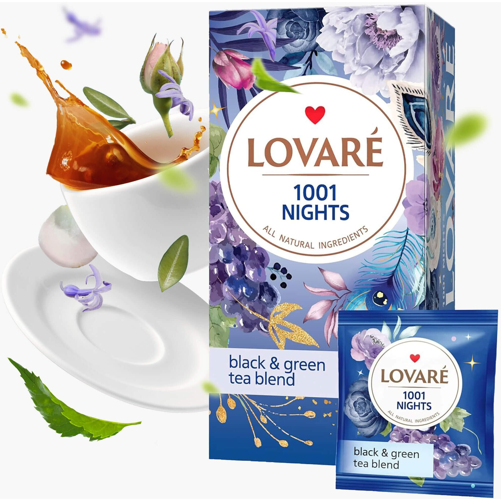 Lovare 1001 Nights Tea Bags 48 G - Made In Ukraine - Classic Black And Sencha Green Flavored Tea Blend - Tea Bags Individually Wrapped - Gift Box Sets For Tea Lovers (24 Tea Bags X 2 G Each)