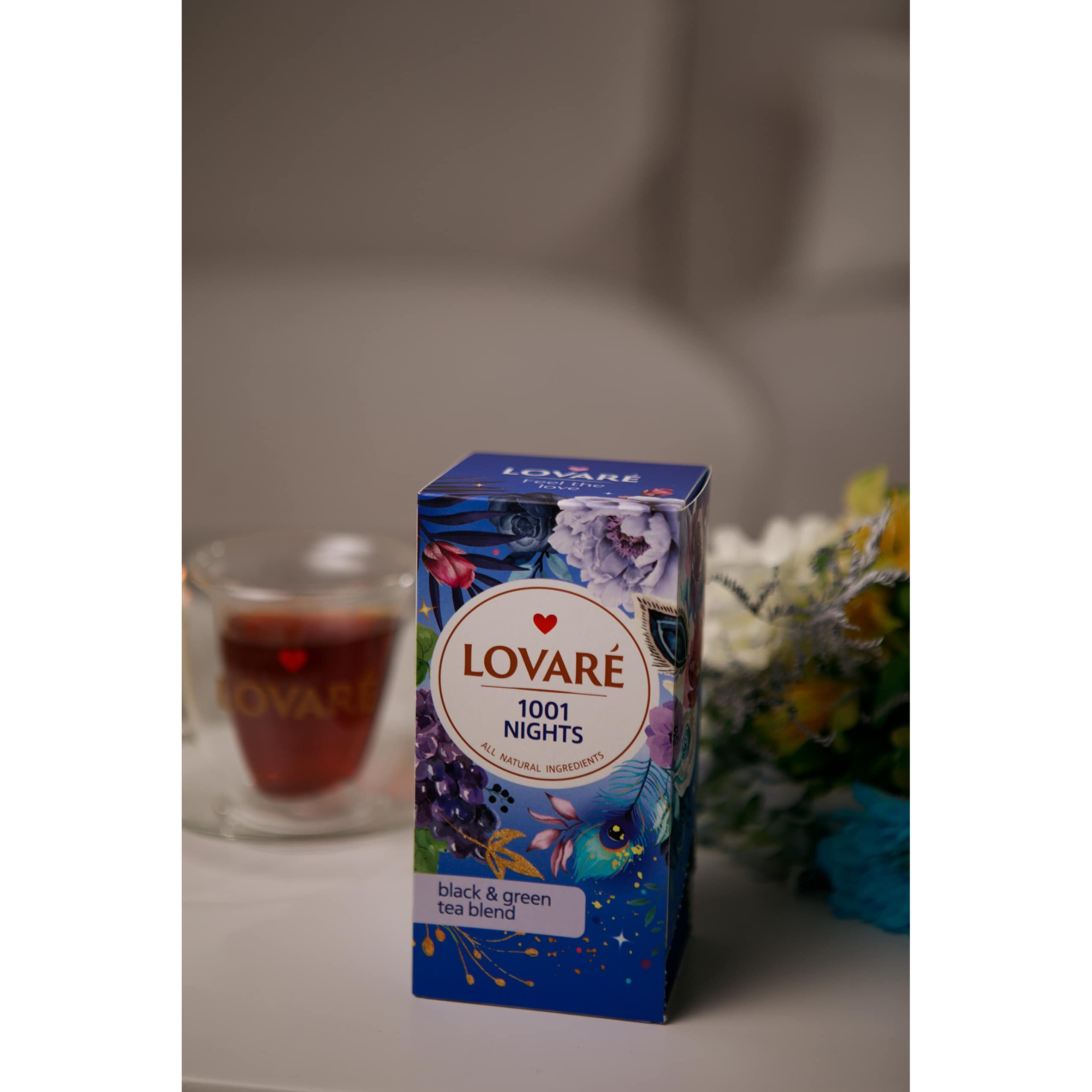 Lovare 1001 Nights Tea Bags 48 G - Made In Ukraine - Classic Black And Sencha Green Flavored Tea Blend - Tea Bags Individually Wrapped - Gift Box Sets For Tea Lovers (24 Tea Bags X 2 G Each)