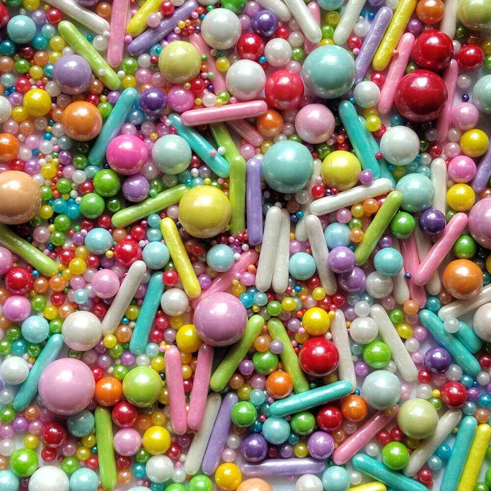 Edible Sprinkles Rainbow Pearl Sugar Candy Mix Size Baking Cake Decorations Cupcake Toppers Cookie Decorating Wedding Shower Party Valentine Halloween Christmas Supplies 100G/3.53Oz