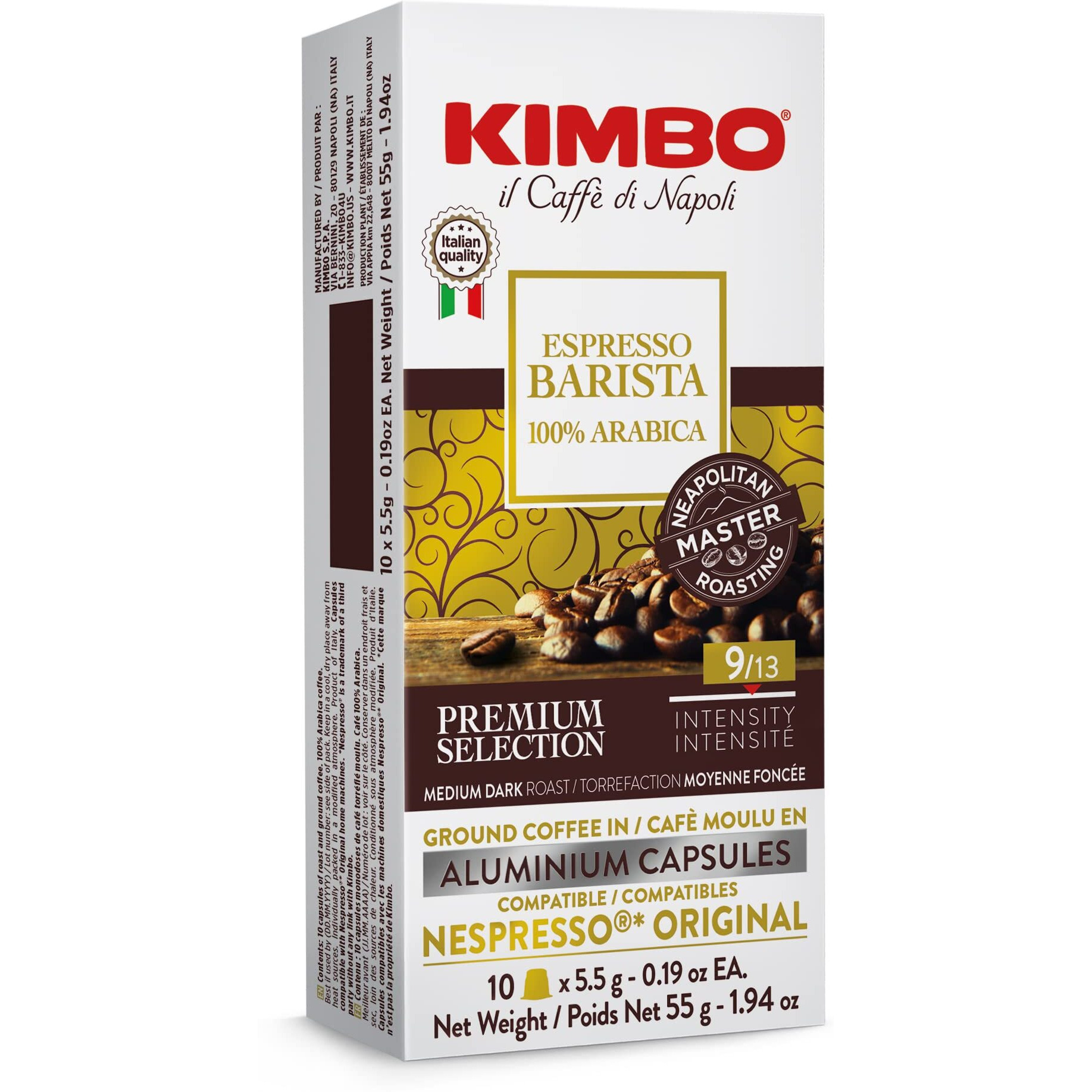 Kimbo 10 Count Espresso Barista Capsules In Aluminium - Smooth & Rich Italian Roast For Nespresso