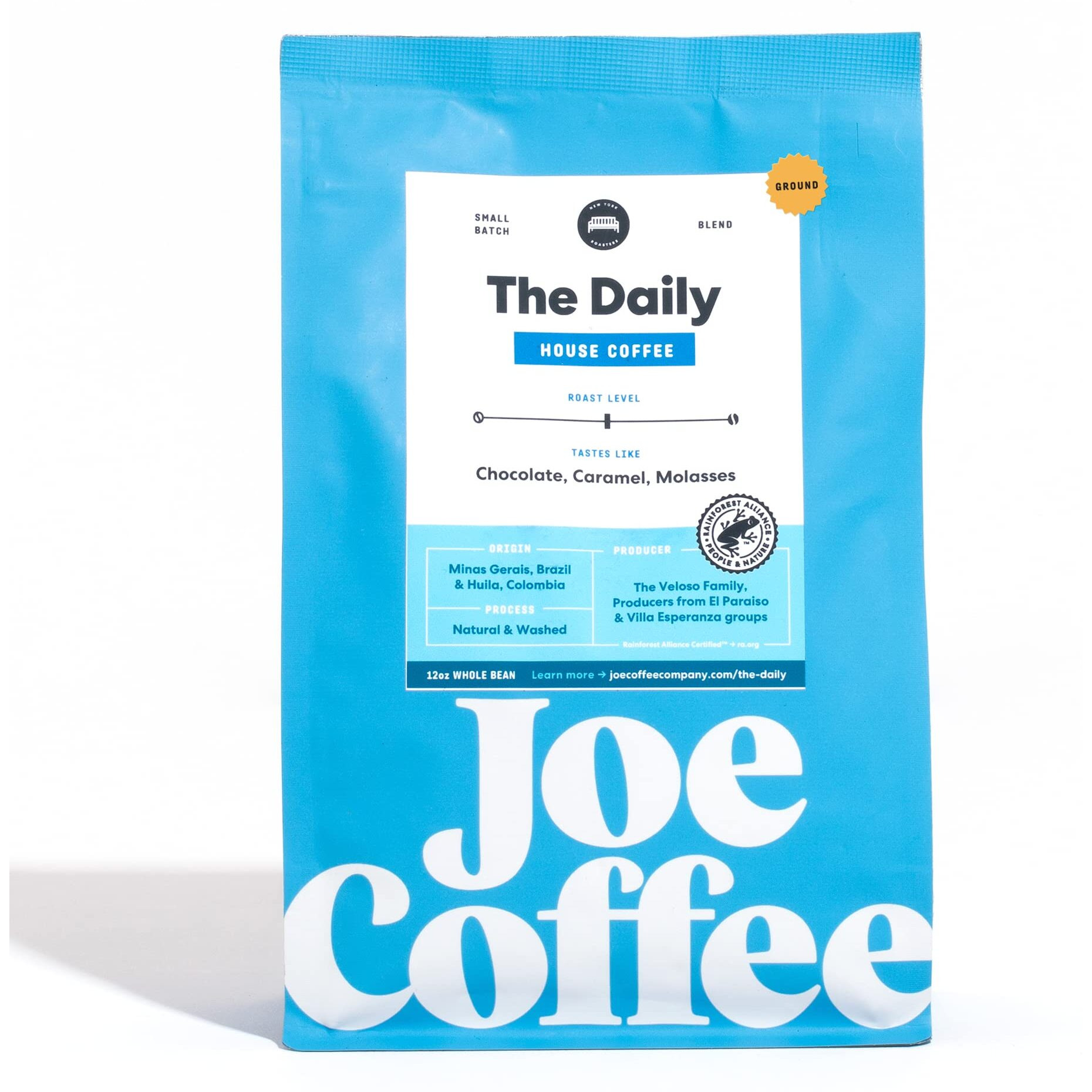 Joe Coffee Company (Nyc Roaster), The Daily Ground Coffee, 12 Oz Bag, Rfa Certified, Kosher, Climate Friendly, Specialty Coffee