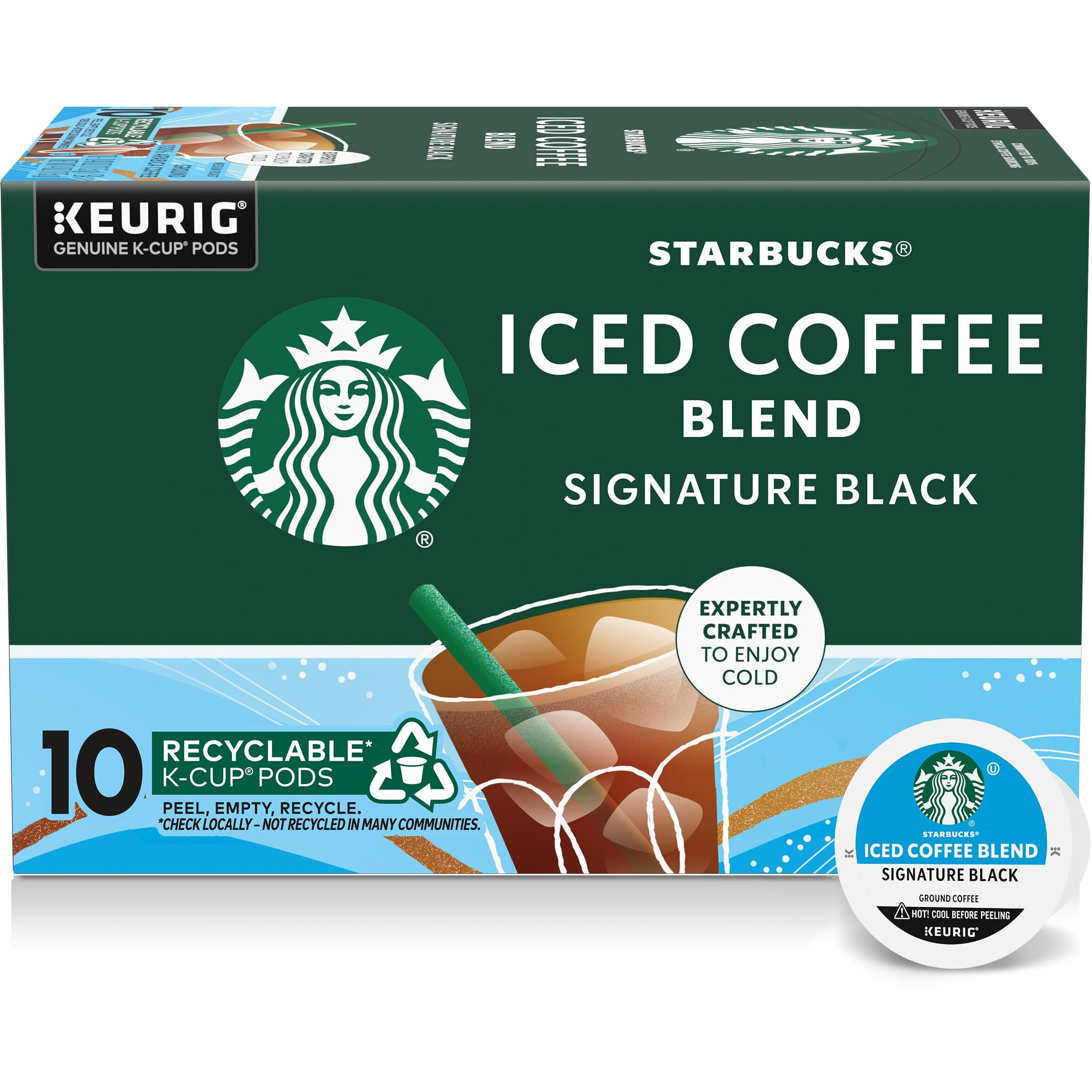 Starbucks K-Cup Coffee Pods, Medium Roast Iced Coffee Blend, Signature Black For Keurig Coffee Makers, 100% Arabica, 1 Box (10 Pods)