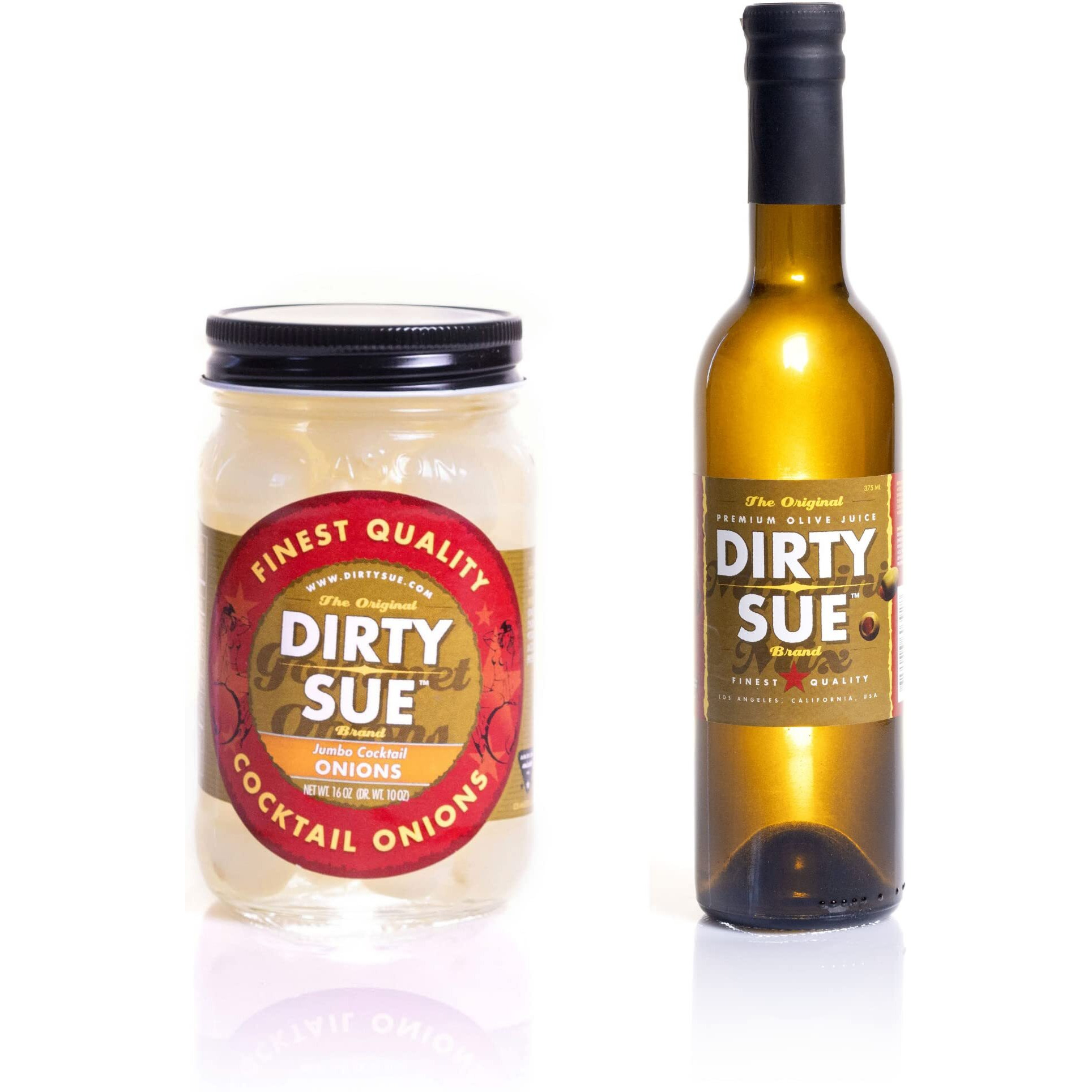 Dirty Sue 375 Ml Olive Juice And 16 Ounce Stuffed Olive Or Onion Combo Pack (Jumbo Cocktail Onion)