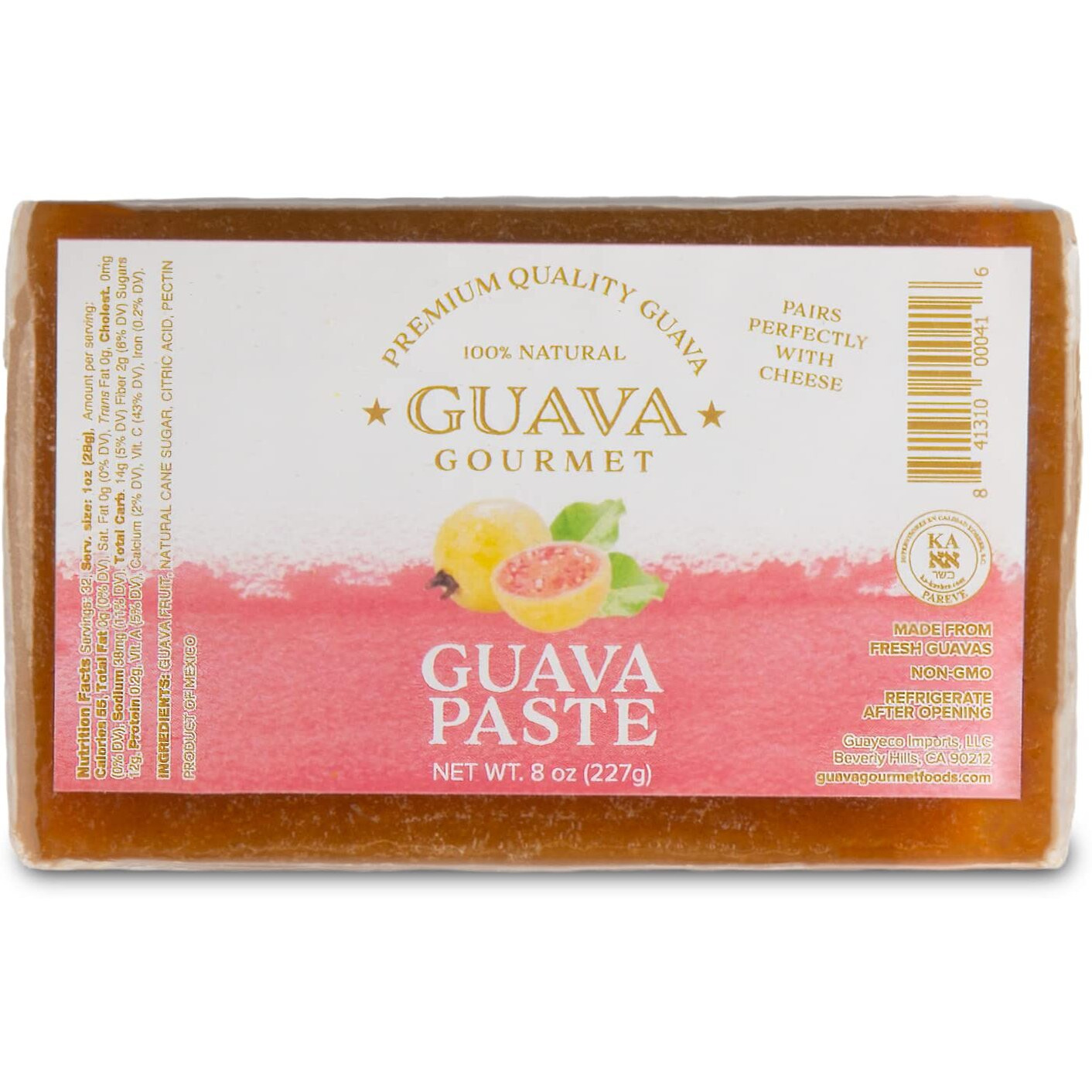 Guava Gourmet Guava Paste (8 Oz. Bar - 3 Pack), Fresh Guava Fruit Preserves, All- Natural, Non-Gmo, Vegan, Gluten And Cholesterol-Free, Artisan Craft Paste, No Fillers Or Preservatives