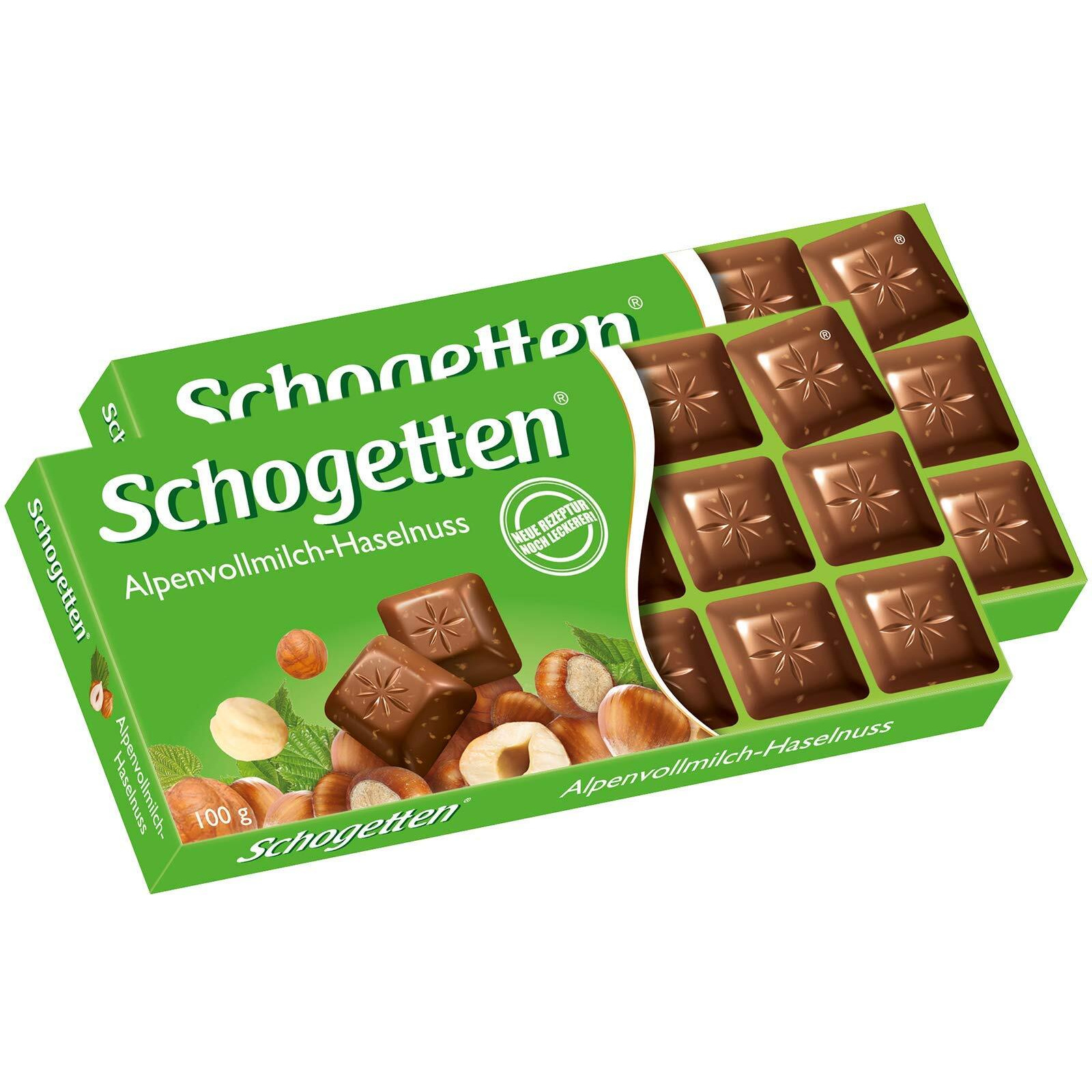Schogetten Alpine Milk Chocolate With Hazelnuts Bar Candy Original German Chocolate 100G/3.52Oz (Pack Of 2)
