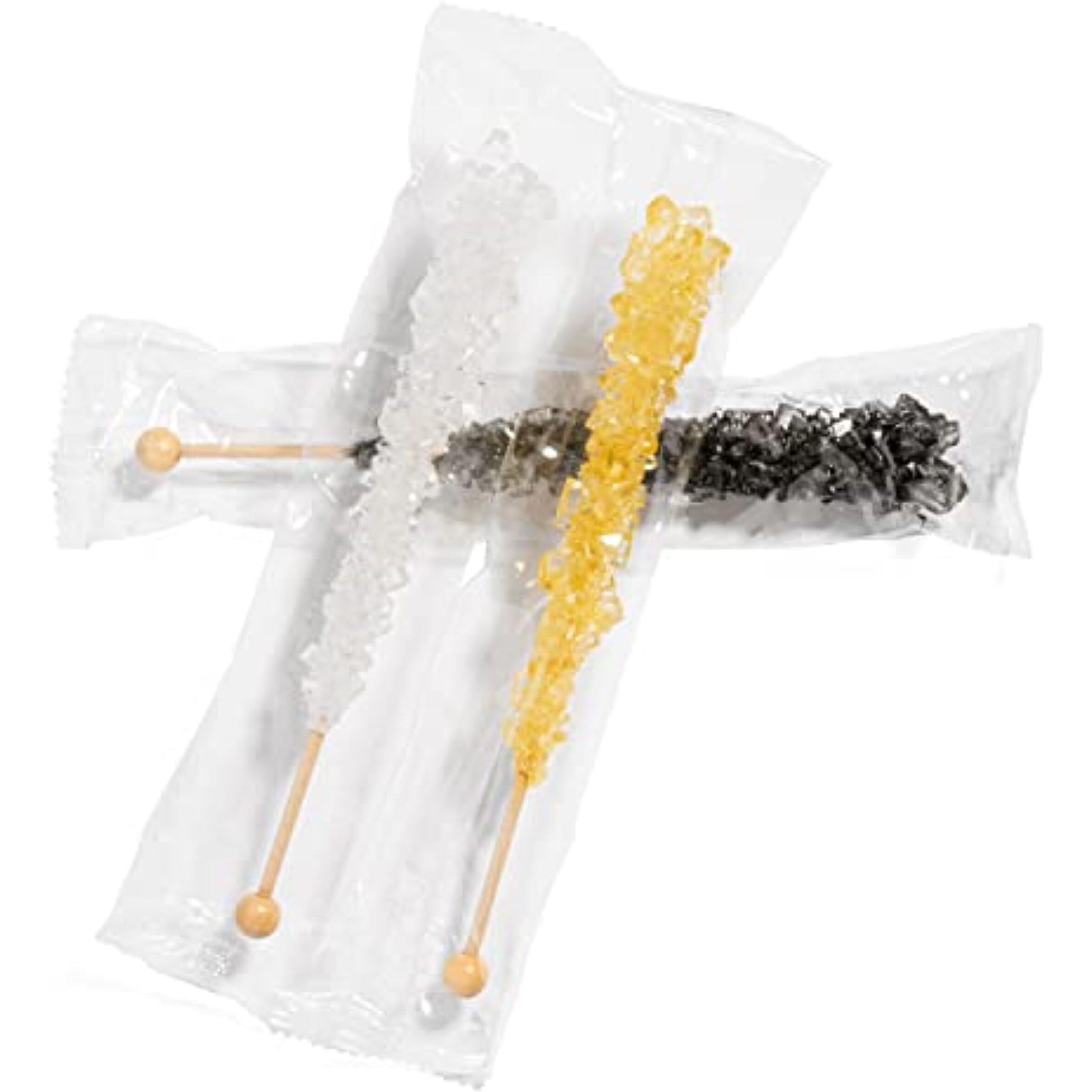 Candy Envy - Happy New Year Rock Candy Sugar Sticks - 18 Indiv. Wrapped - Gold, Black, White