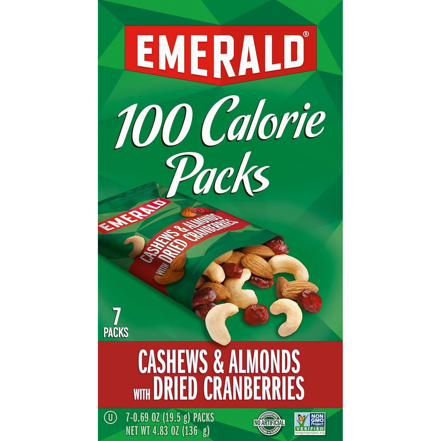 Emerald Nuts Cashews And Almonds With Dried Cranberries, 100 Calorie Packs, 4.83 Oz (Pack Of 2)