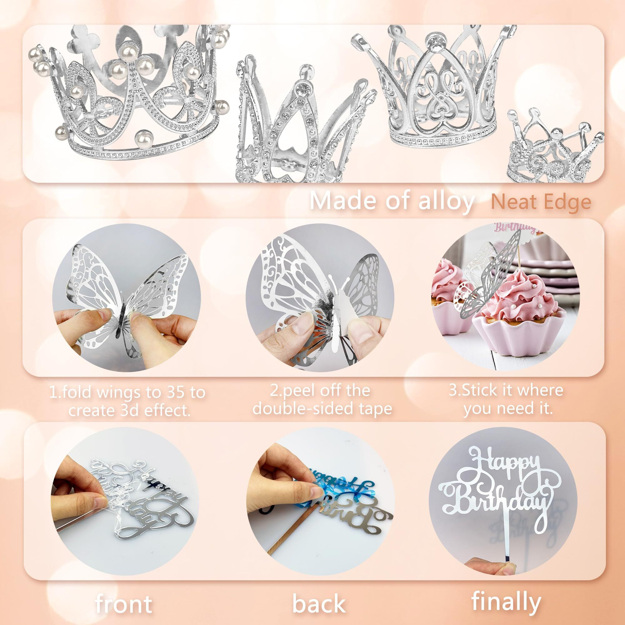 44 Pcs Silver Crown Cake Decoration 16 Pcs Mini Crown Tiny Crown With 24 Pcs Butterfly Wall Decors And 4 Pcs Birthday Cake Topper For Women Girl Crown Birthday Party Wedding Cake Decor