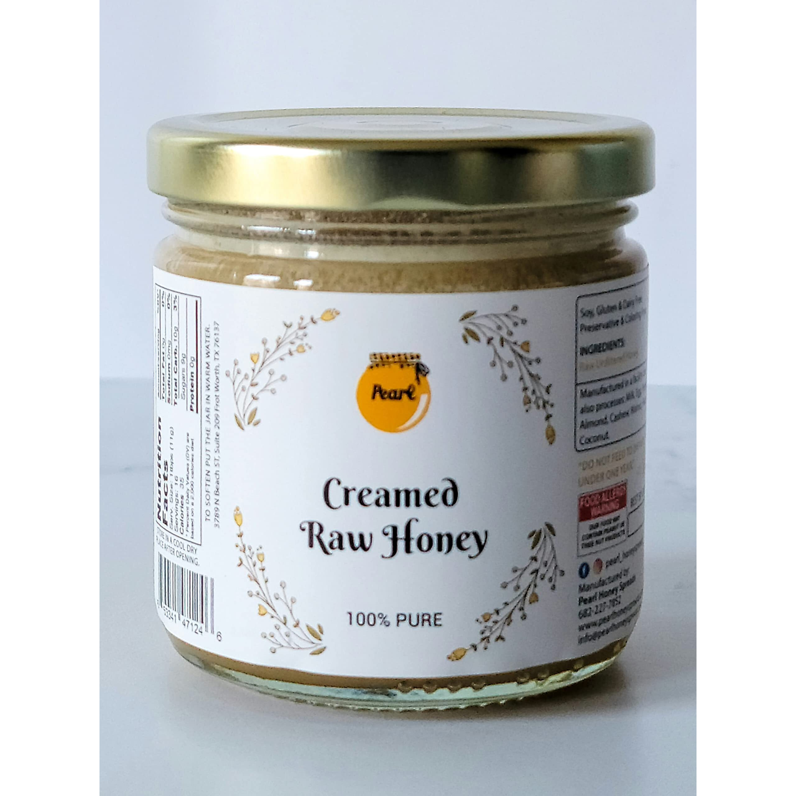 Pearl Honey Spreads - Plain & Unfiltered Creamed Raw Honey - Chemical Free, Soy Free & 100% Natural Honey | 8.8 Oz Jar