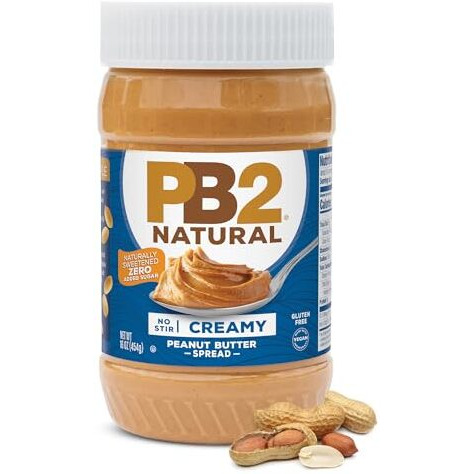 Pb2 Natural Creamy Peanut Butter | All Natural Peanut Butter Spread, No Stir, Healthy, Naturally Sweetened With Zero Added Sugar, Certified Gluten Free, Vegan (1-Pound Jar, Pack Of 2)