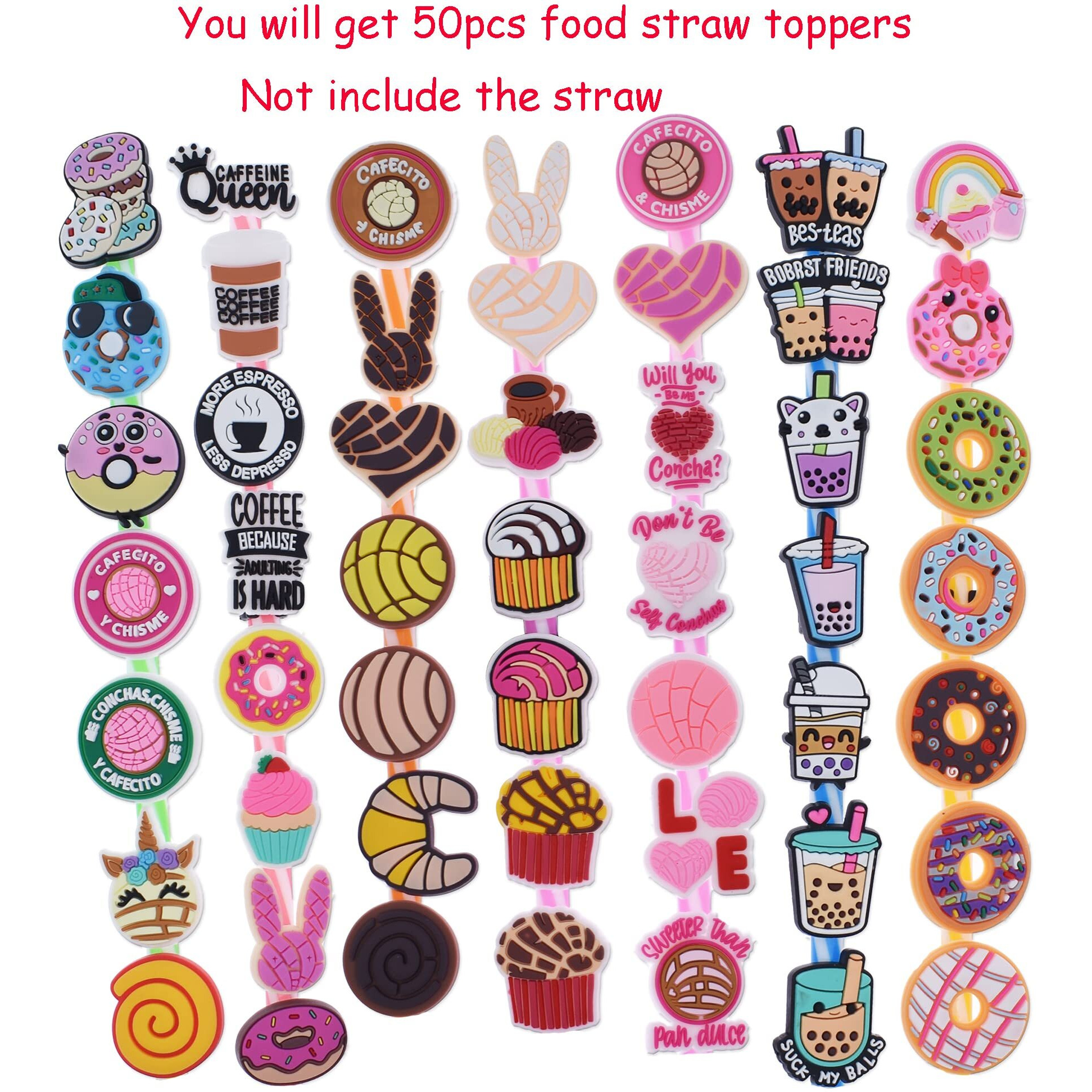 50Pc Concha Straw Toppers,Cute Cookies Straw Toppers For Tumblers,Glass Straw Decoration Charms Fit For 8Mm Straw Home Party Accessories