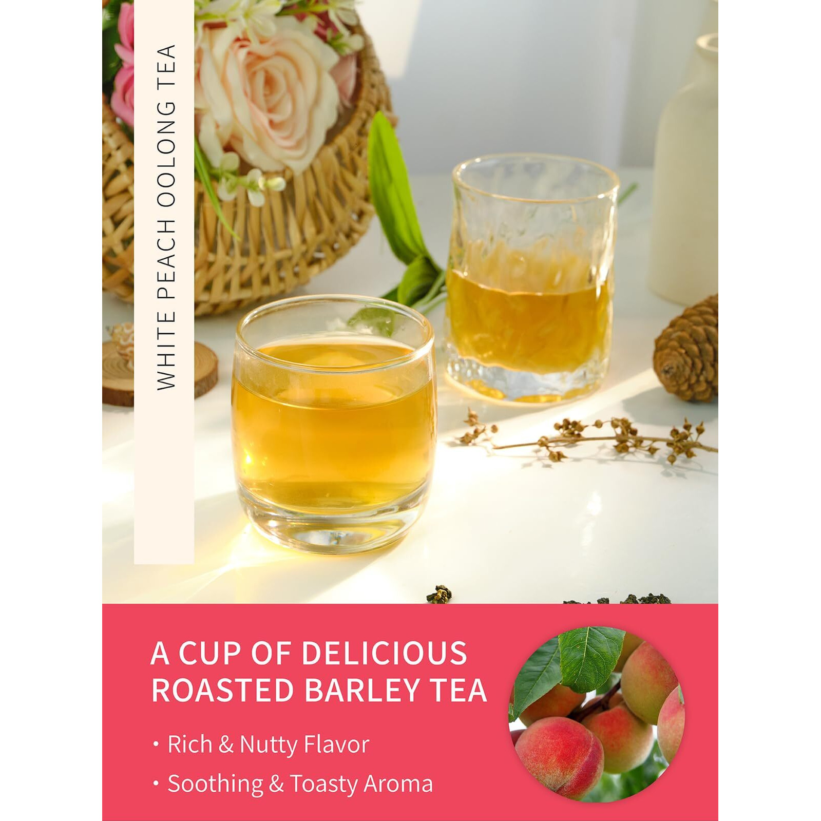 Teelux Peach Oolong Tea, White Peach Oolong Loose Leaf Tea, Peach Aroma & Slightly Sweet Flavor, Hot & Iced Tea, 5.3 Ounce