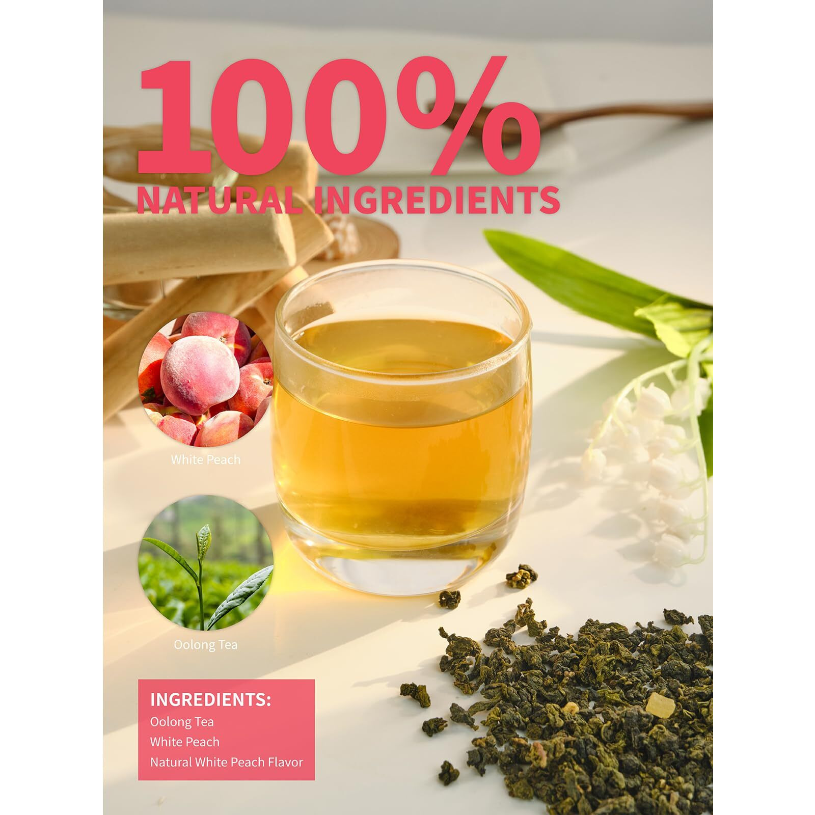 Teelux Peach Oolong Tea, White Peach Oolong Loose Leaf Tea, Peach Aroma & Slightly Sweet Flavor, Hot & Iced Tea, 5.3 Ounce