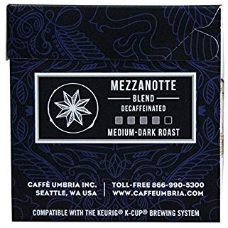 Caffe Umbria Single Serving Coffee Cups, Mezzanotte Decaf Blend, 12 Count