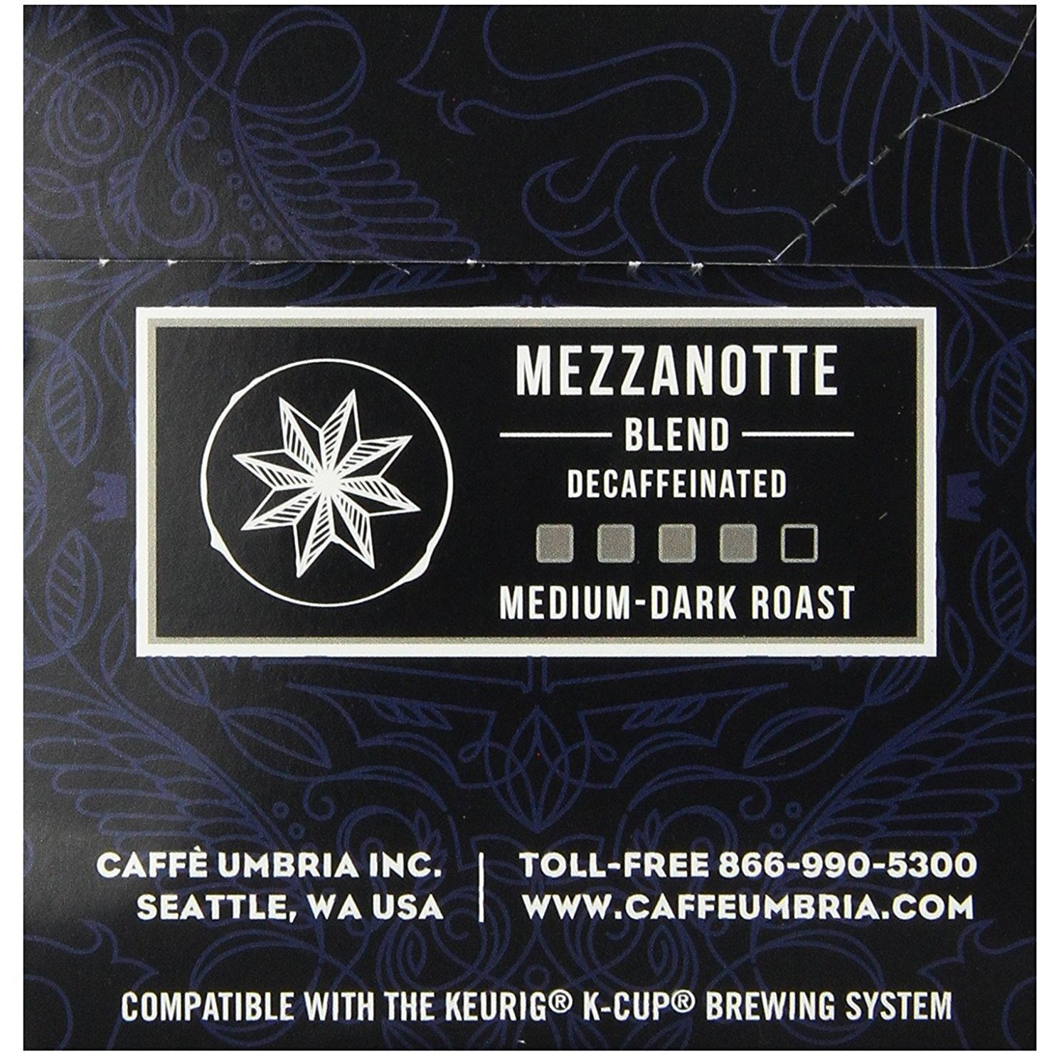 Caffe Umbria Single Serving Coffee Cups, Mezzanotte Decaf Blend, 12 Count