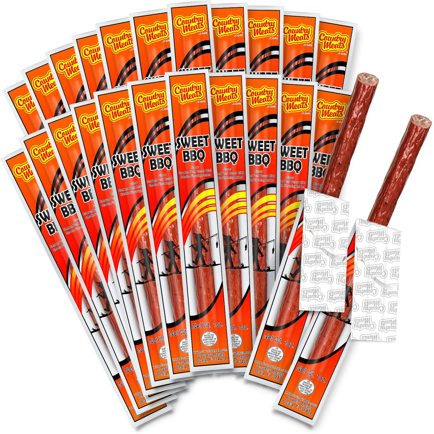 Country Meats, Meat Sticks, 0 Trans Fat, Usda Certified, Good Source Of Protein, Carb Conscious Snack (24 Meat Sticks, Sweet Bbq)