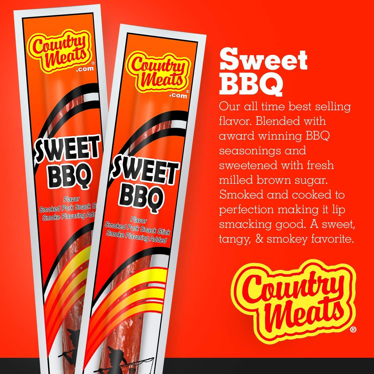 Country Meats, Meat Sticks, 0 Trans Fat, Usda Certified, Good Source Of Protein, Carb Conscious Snack (24 Meat Sticks, Sweet Bbq)