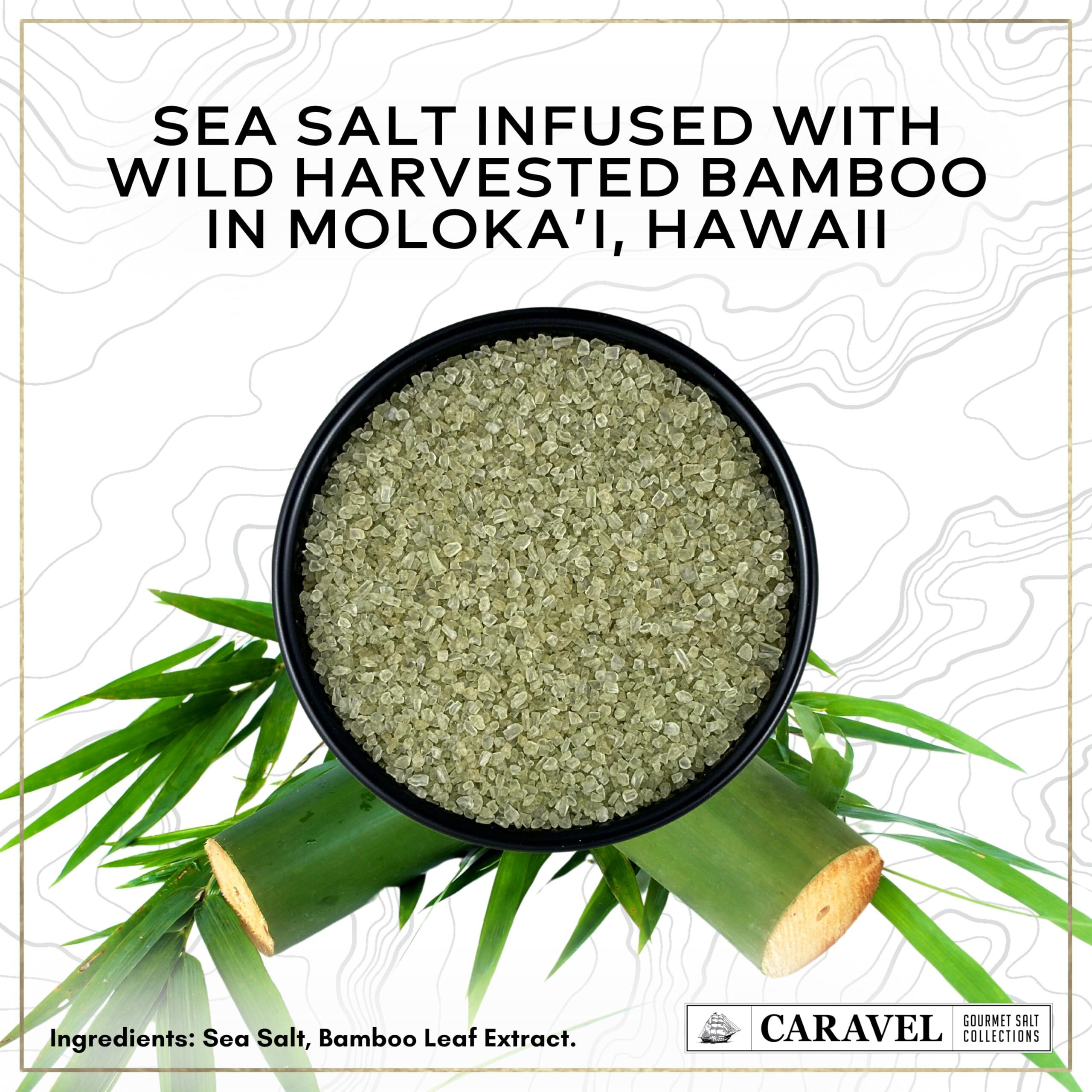 Hawaiian Bamboo Jade Sea Salt - Natural Hawaii Salt Infused With Bamboo Leaf Extract - Beautiful Jade Green Solar-Evavporated Pacific Sea Salt - 4 Oz Jar - Caravel Gourmet