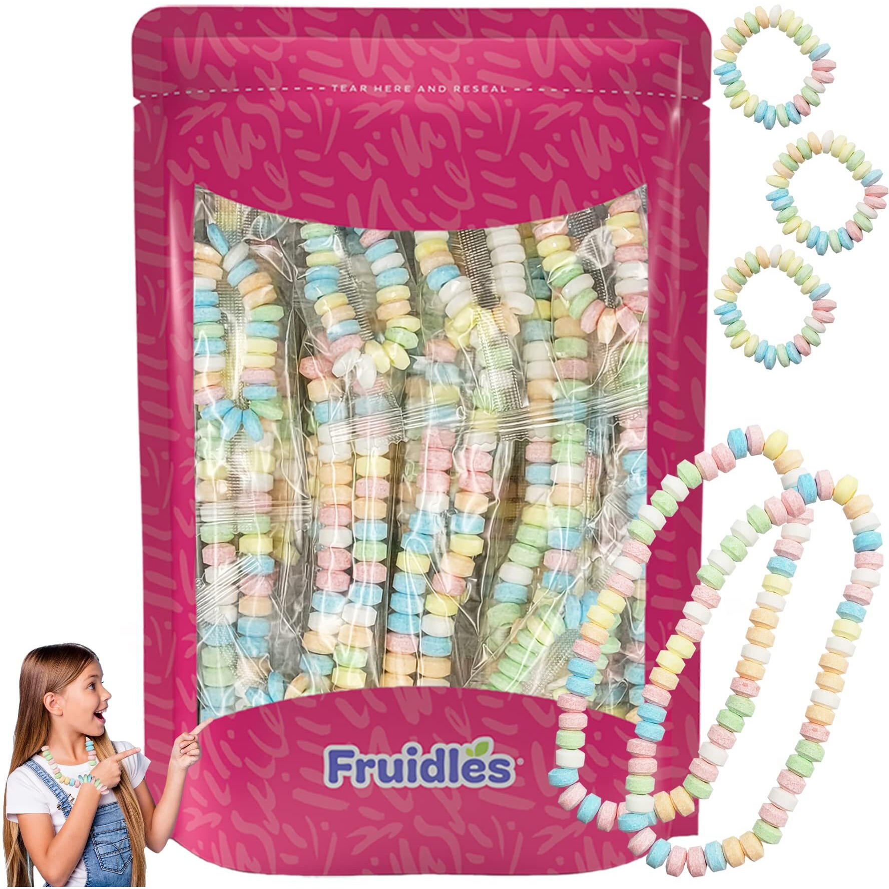 The Dreidel Company Stretchable Bracelet & Necklace Candy, Multicolor Fruit-Flavored Candy For Kids, And Party Flavors, Individually Wrapped (48-Pack)